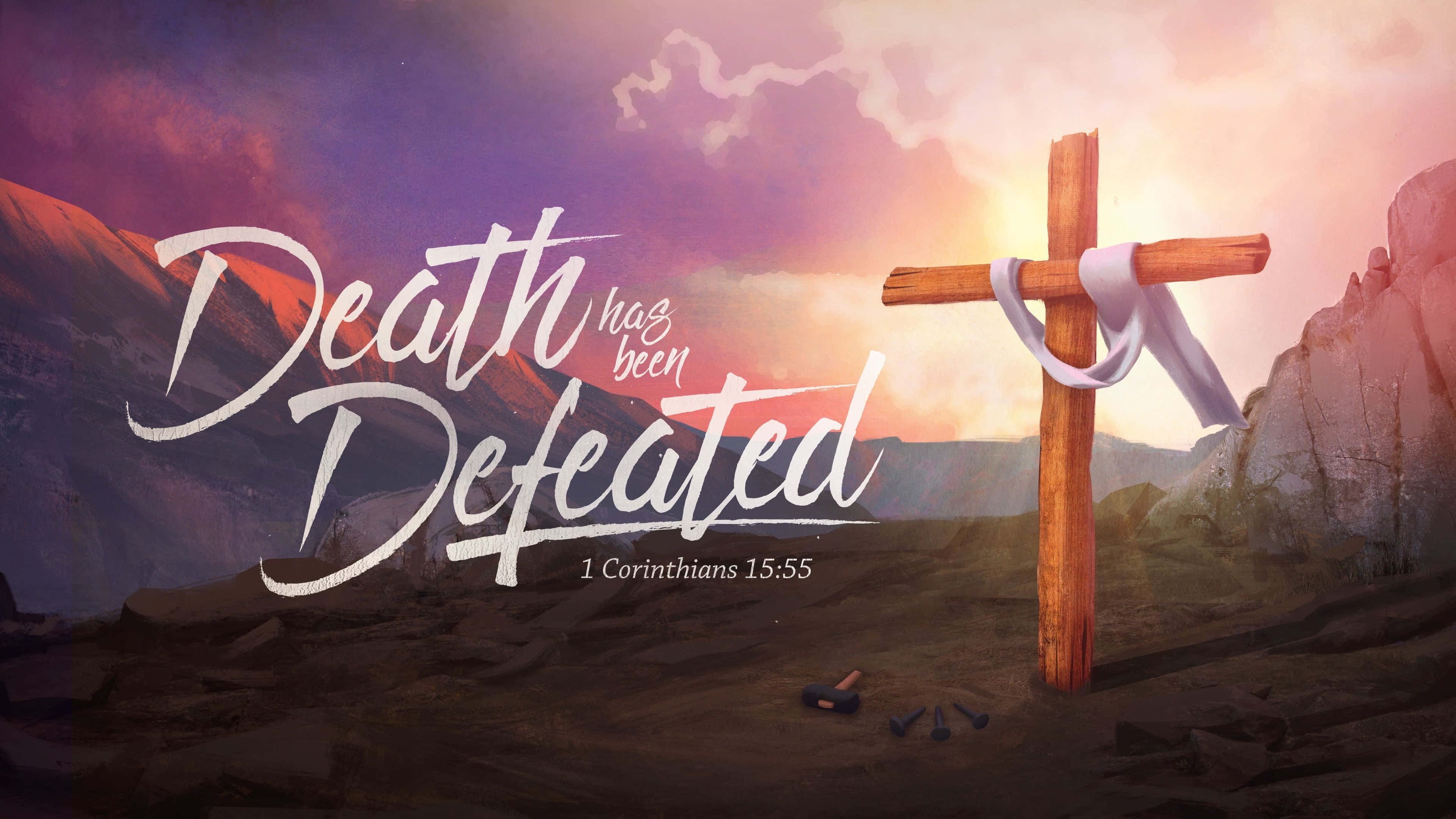 Jesus Crucifixion, wooden cross, white ribbon, 4K Desktop Wallpaper
