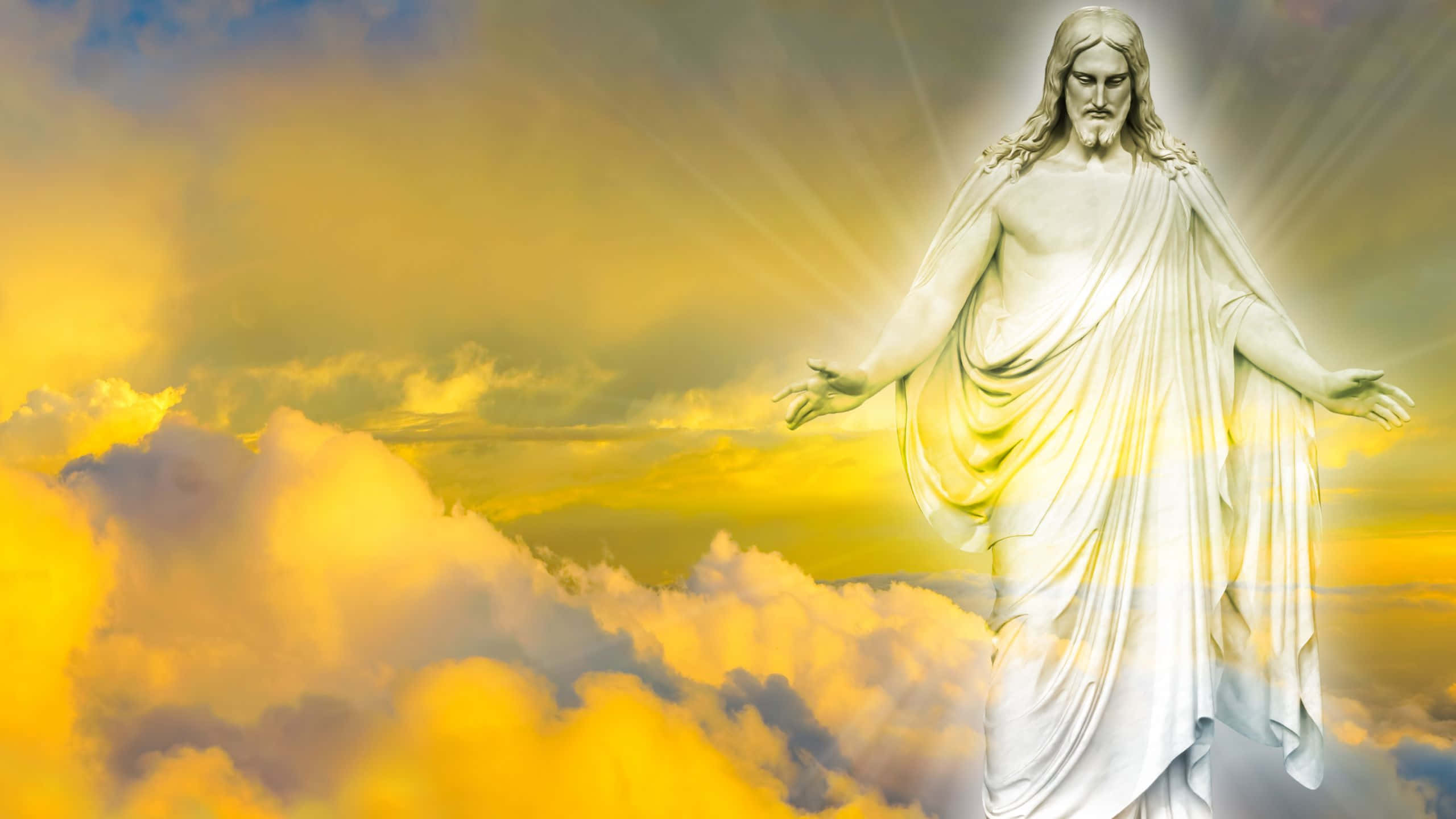 Jesus, heaven, golden clouds, 2K Desktop Wallpaper