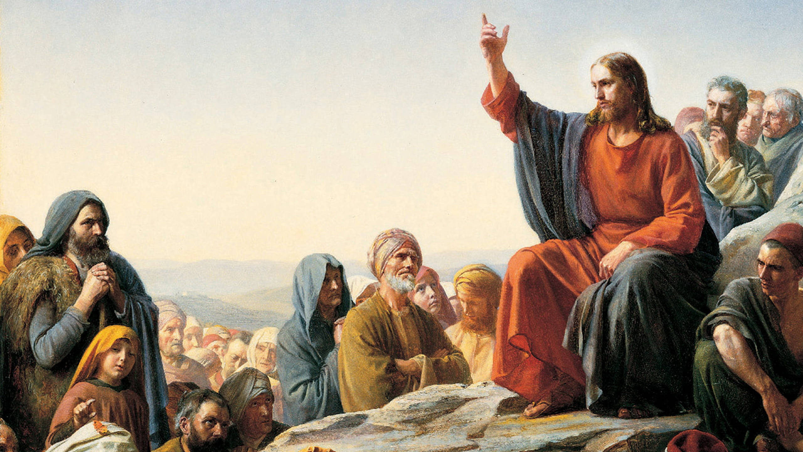 Jesus, red robe, rock, 2K Desktop Wallpaper