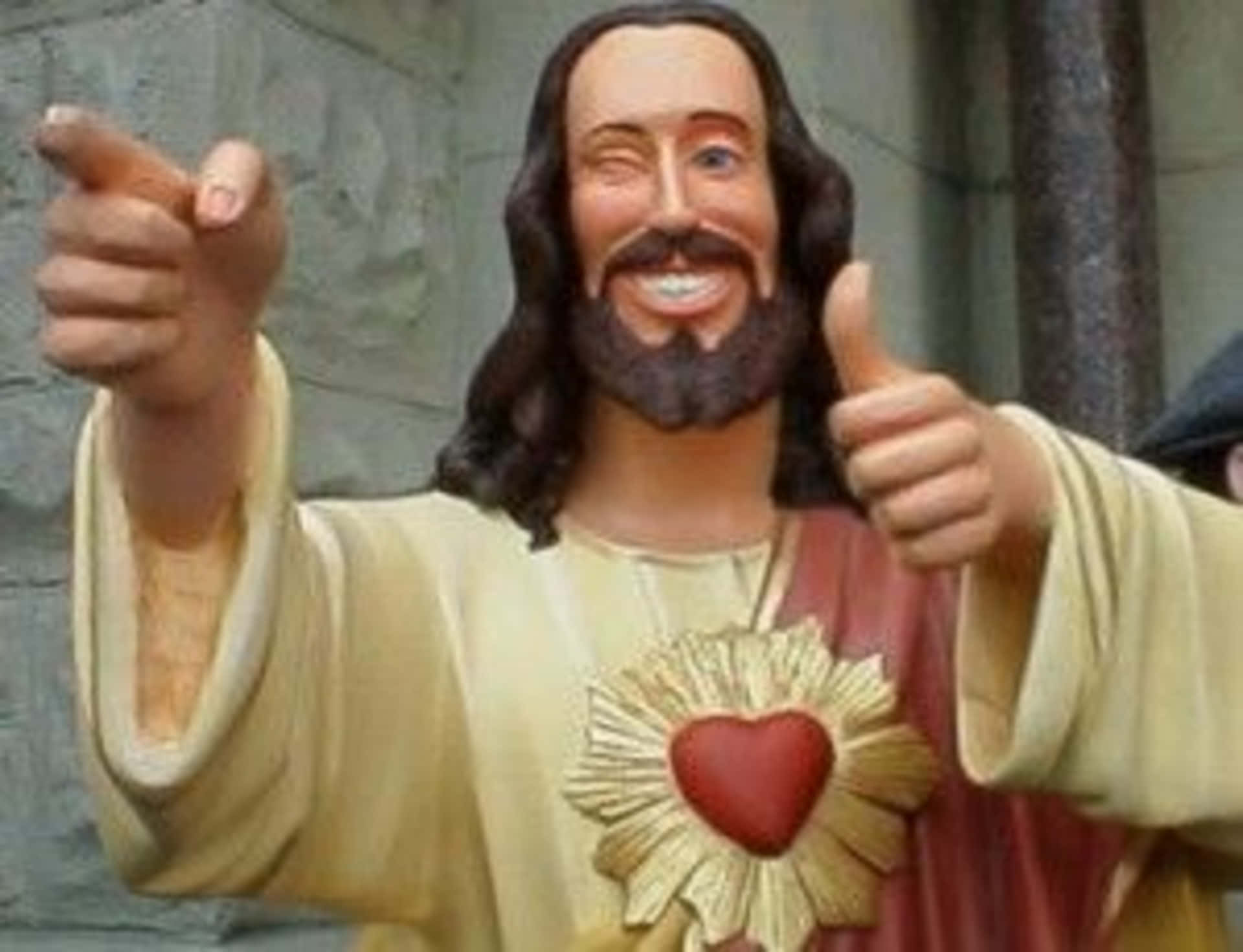 Cool Jesus, winking, cheerful statue, Full HD Desktop Wallpaper