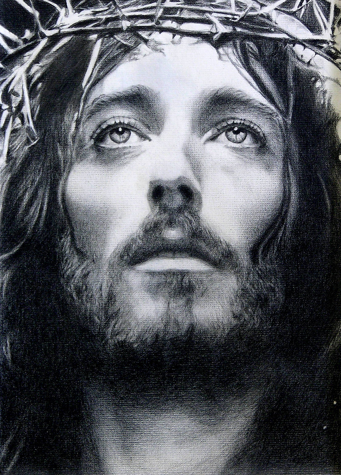 Jesus, crown of thorns, black and white drawing, HD Phone Wallpaper