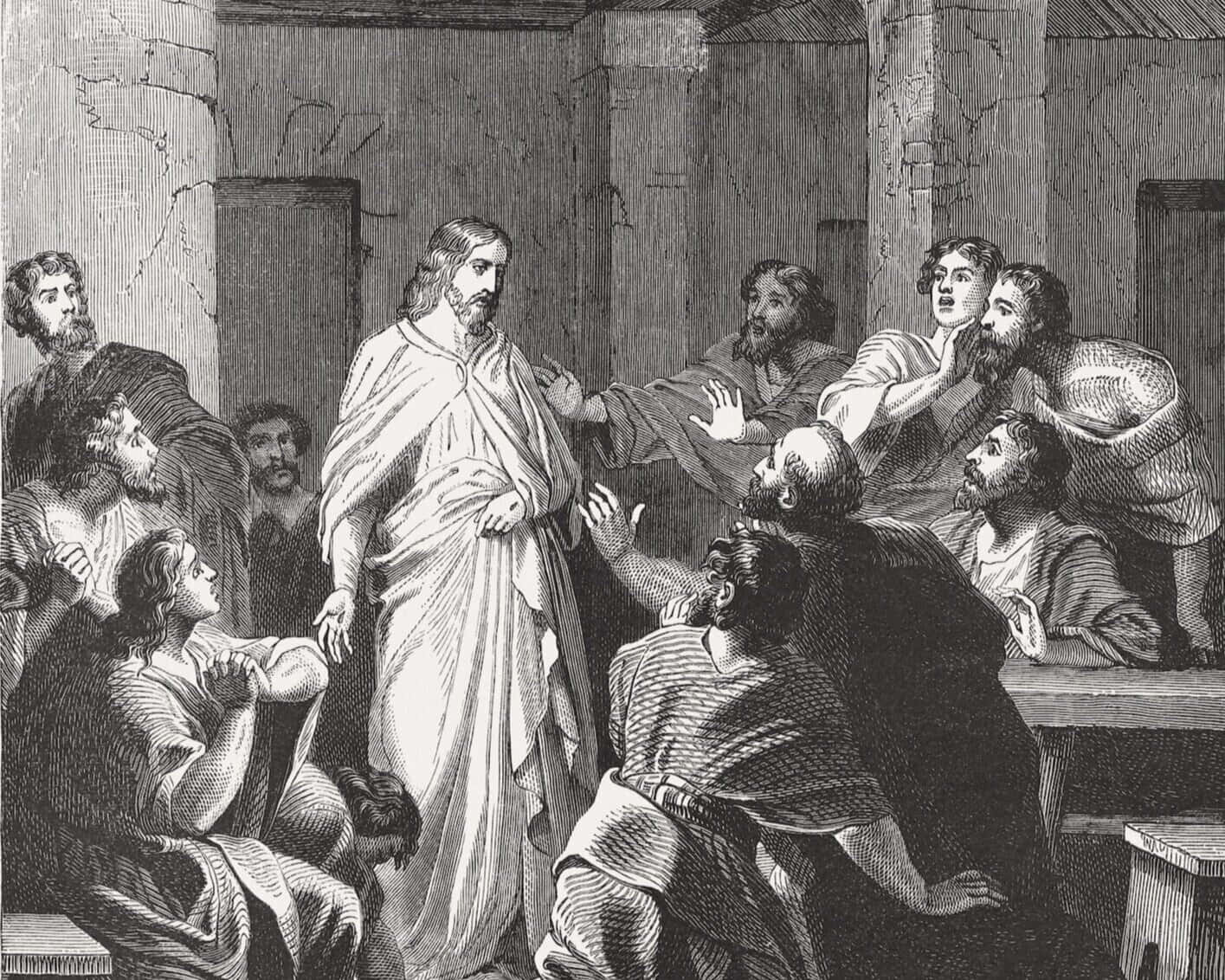 Jesus Disciples, historical engraving, central figure, HD Desktop Wallpaper