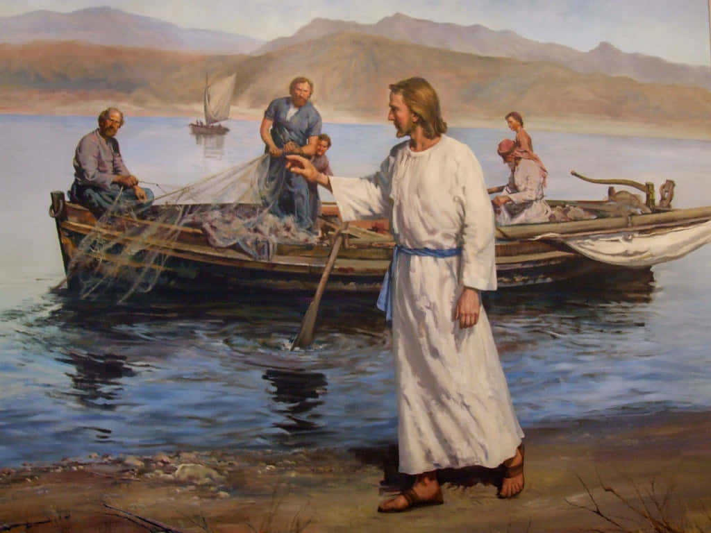 Jesus, Disciples, wooden boat, SD Desktop Wallpaper