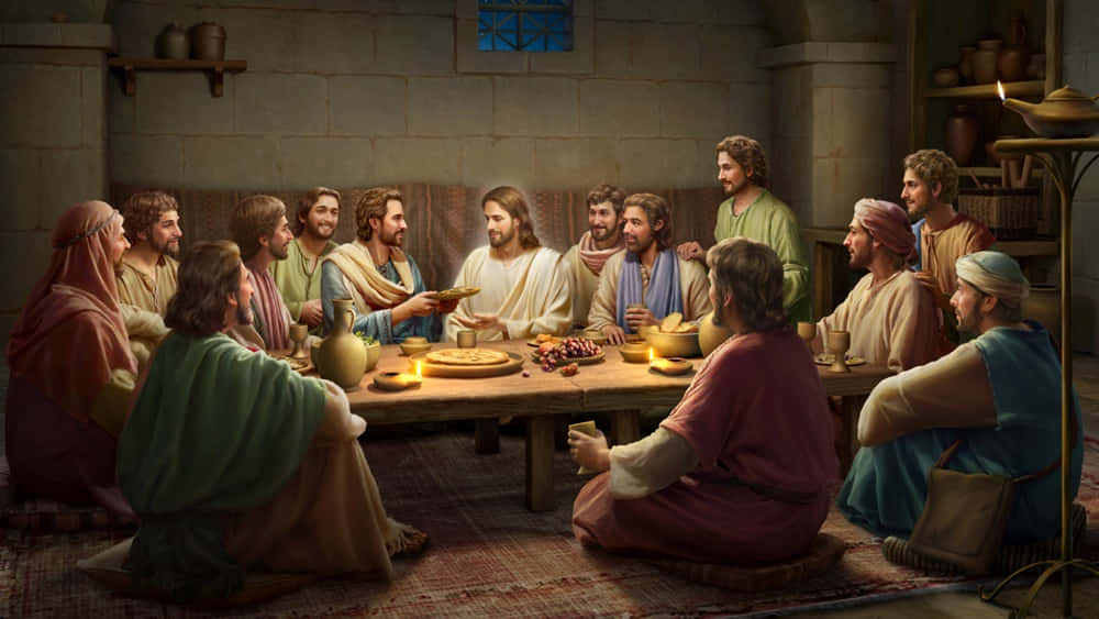Jesus, disciples, wooden table, SD Desktop Wallpaper