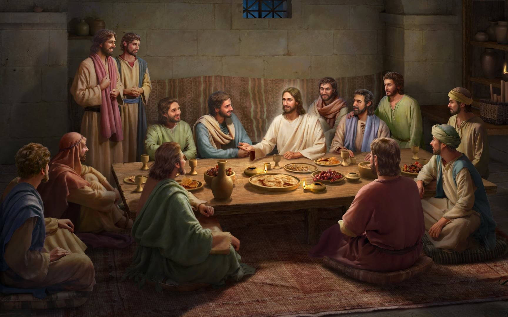 Jesus, disciples, wooden table, HD Desktop Wallpaper