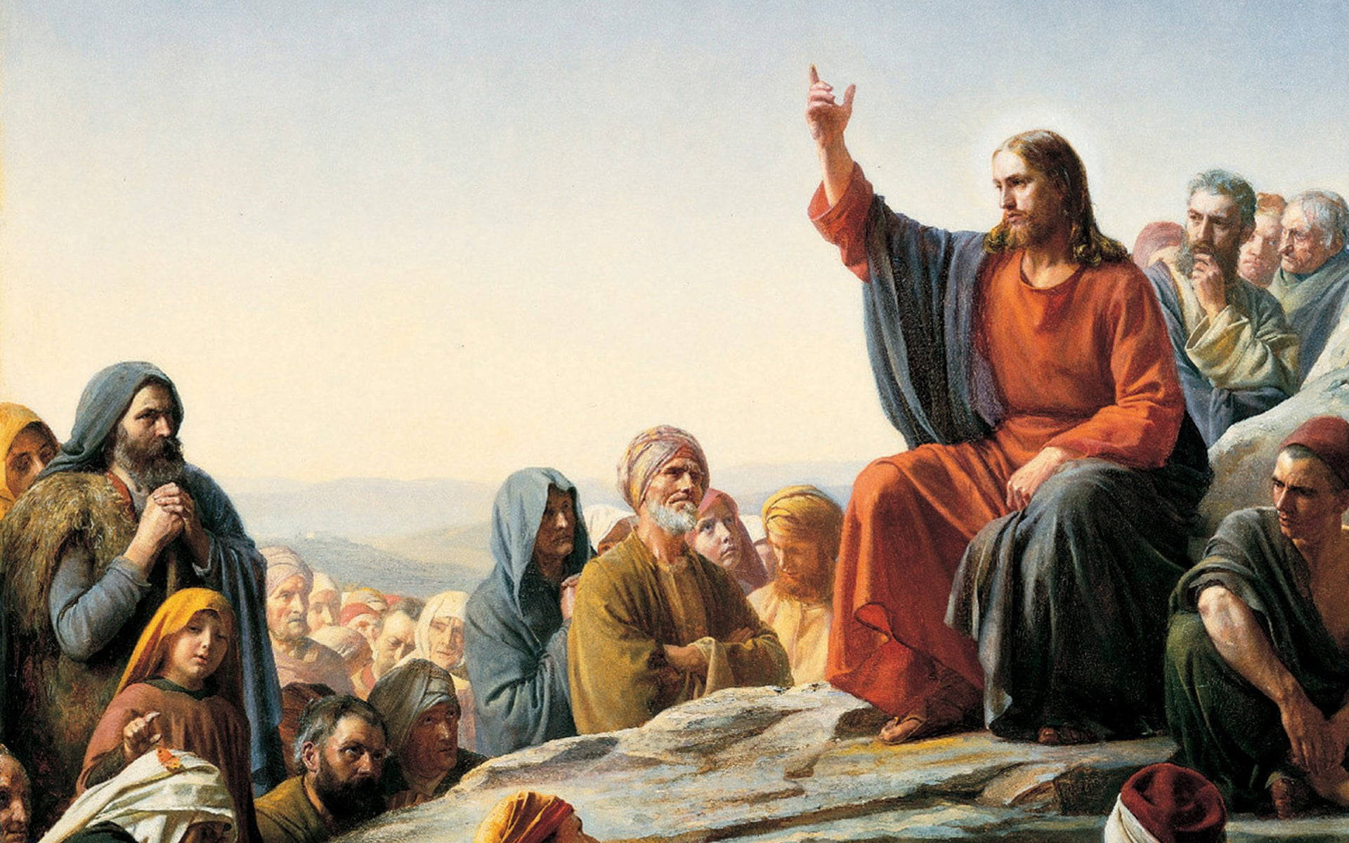 Jesus, red robe, rocky hillside, Full HD Desktop Wallpaper
