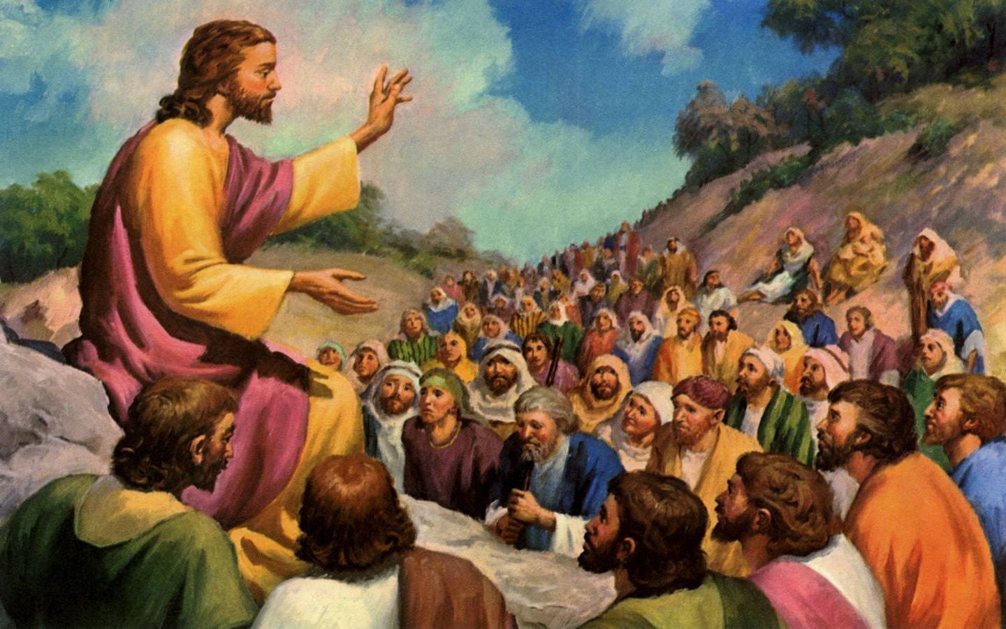 Jesus, purple and gold robes, crowd, HD Desktop Wallpaper