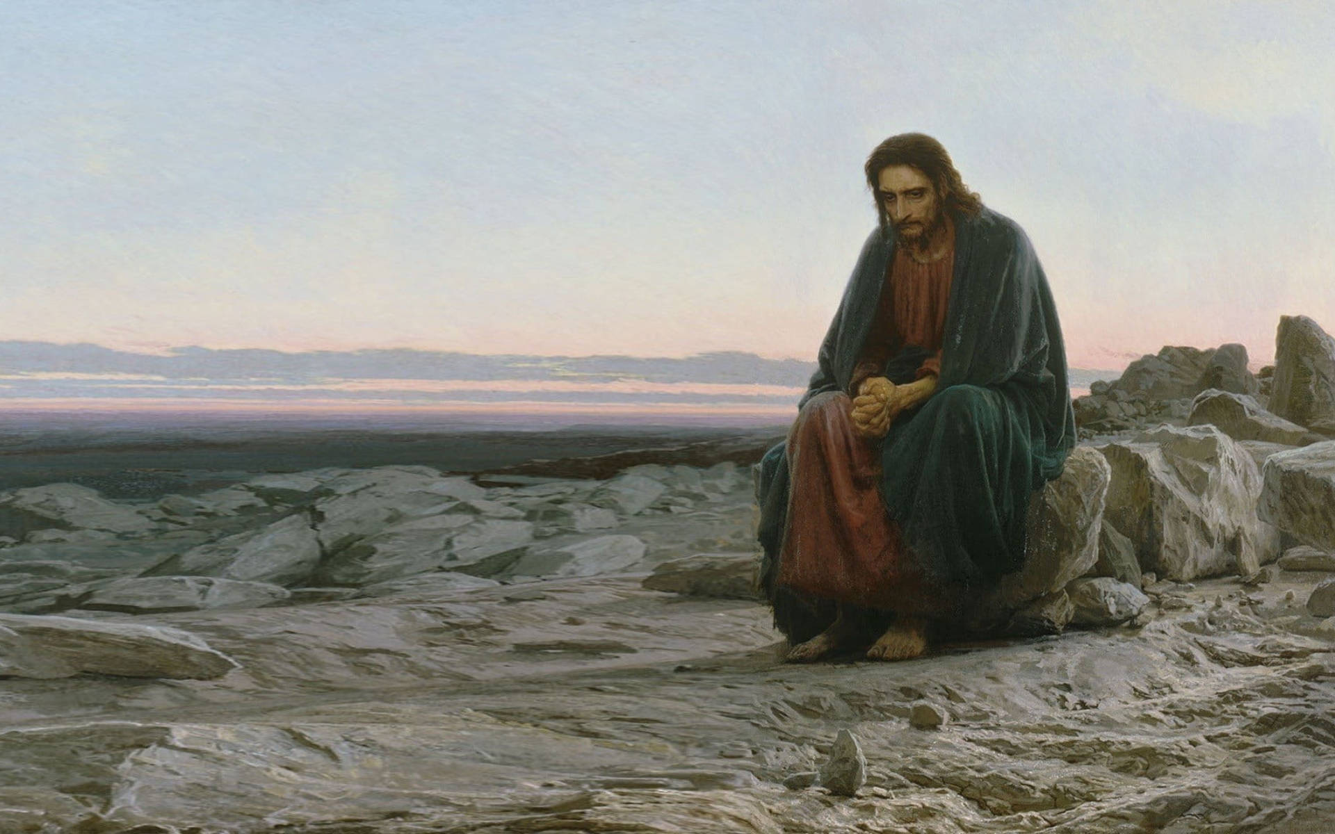 Jesus, robes, rocky hillside, Full HD Desktop Wallpaper
