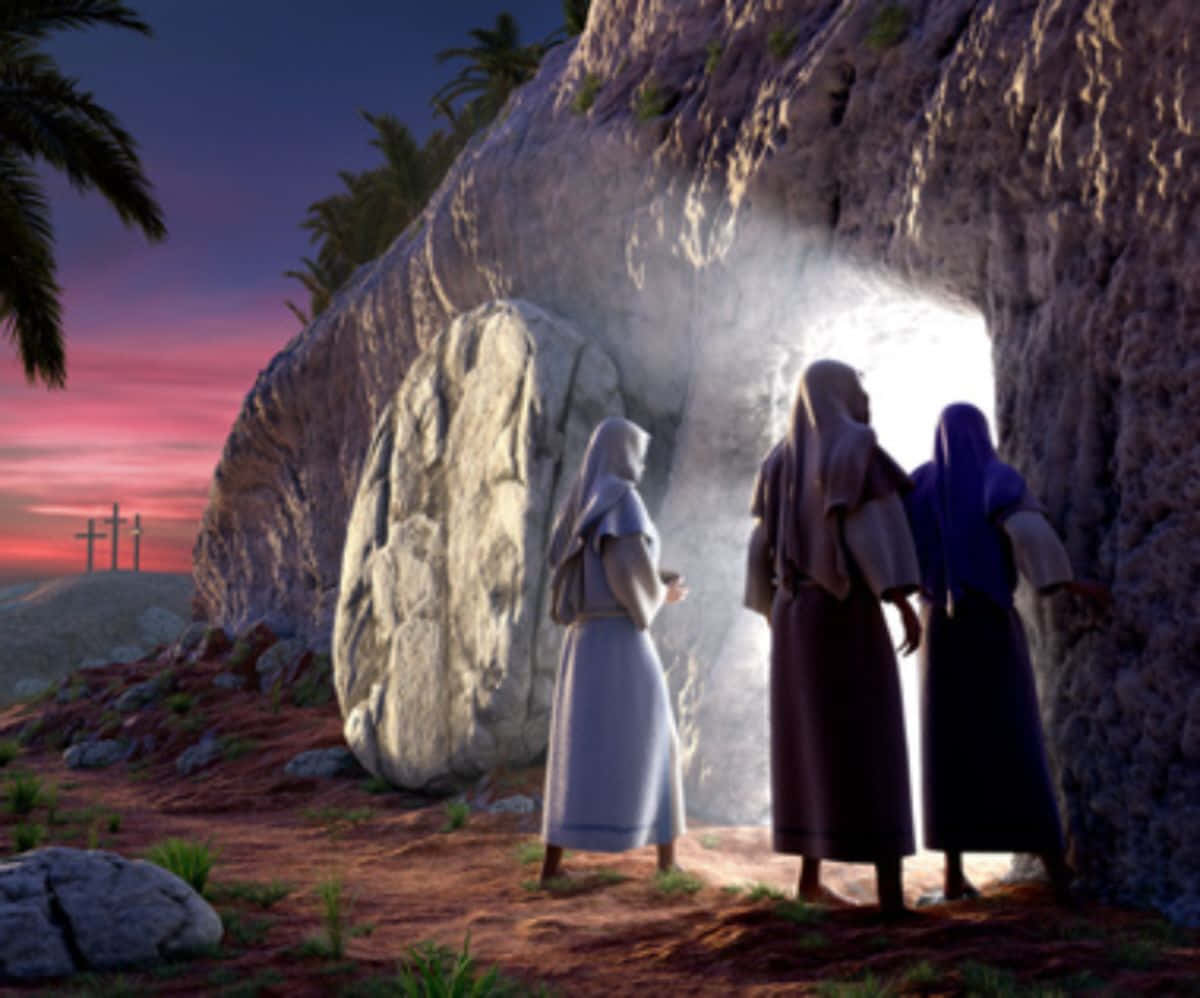 Jesus Disciples, empty tomb, glowing tomb entrance, SD Desktop Wallpaper