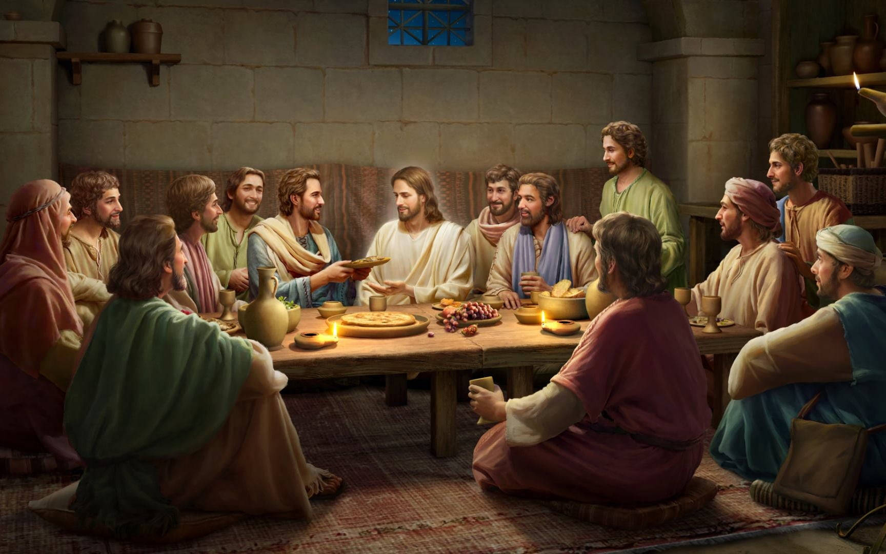 Jesus, disciples, candlelit meal, HD Desktop Wallpaper