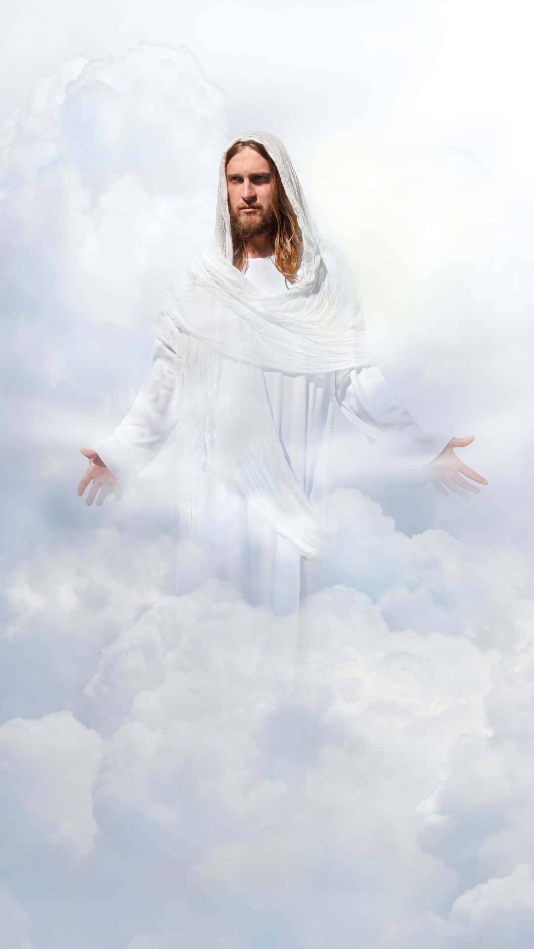 Jesus, heaven, flowing white robe, Full HD Phone Wallpaper