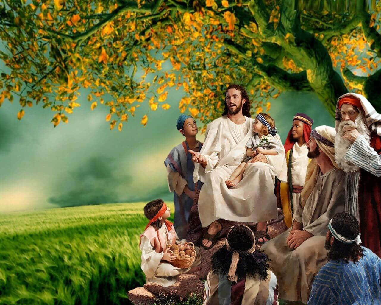 Jesus, Heaven, golden-leaved tree, HD Desktop Wallpaper