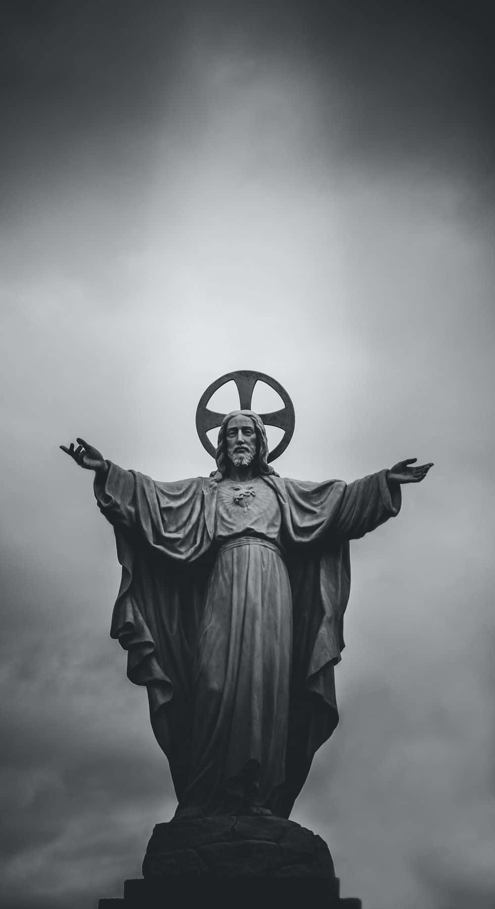 Jesus, black and white statue, outstretched arms, HD Phone Wallpaper