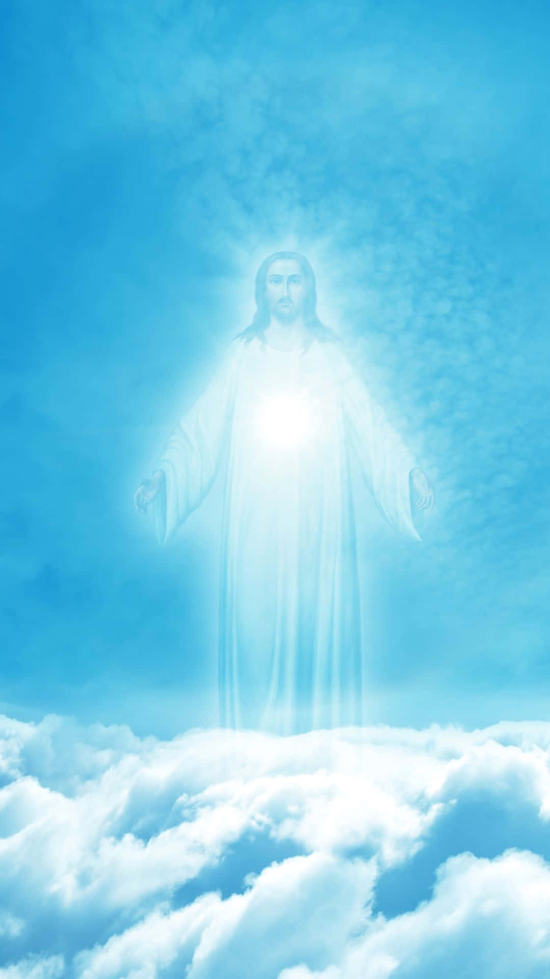 Jesus, heaven, fluffy white clouds, Full HD Phone Wallpaper