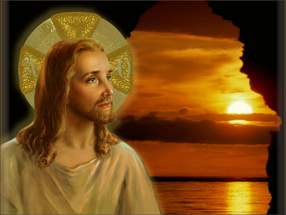 Jesus Is King, Cave Sunset, golden halo, SD Desktop Wallpaper