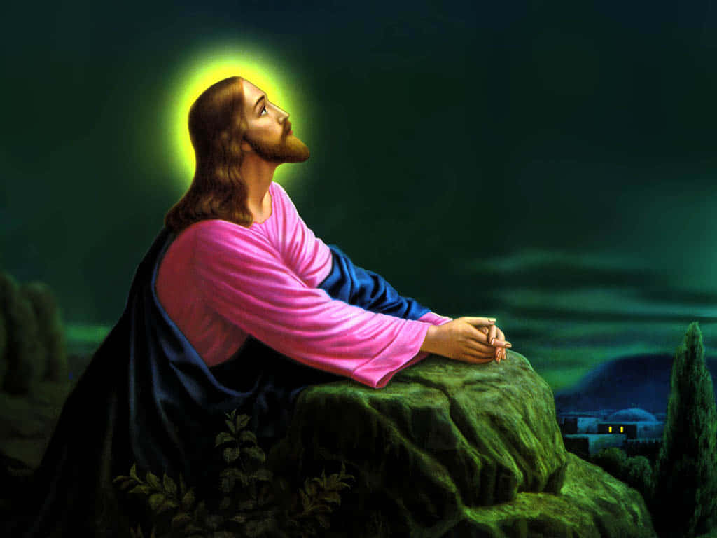 Jesus Is King, glowing halo, mossy rock, SD Desktop Wallpaper