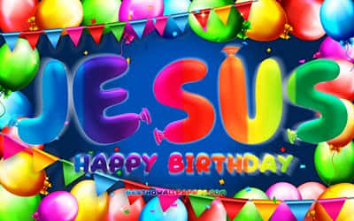 Jesus, rainbow balloons, colorful party decorations, SD Desktop Wallpaper