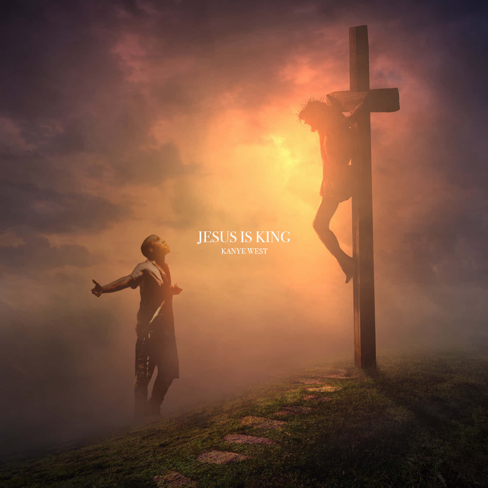 Jesus Is King, glowing cross, crucified figure, HD Desktop Wallpaper