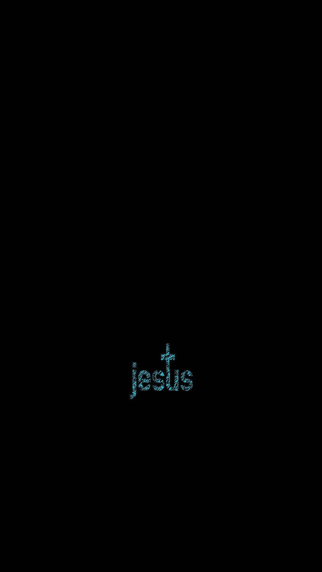 Jesus, glowing blue pixelated text, solid black background, Full HD Phone Wallpaper