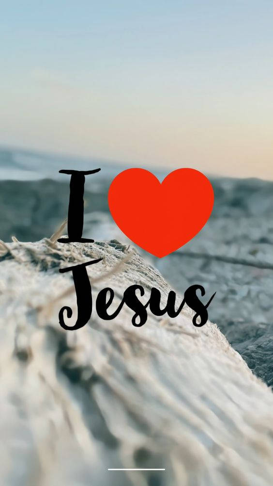 Sea View I Love Jesus iPhone, driftwood, red heart, SD Phone Wallpaper