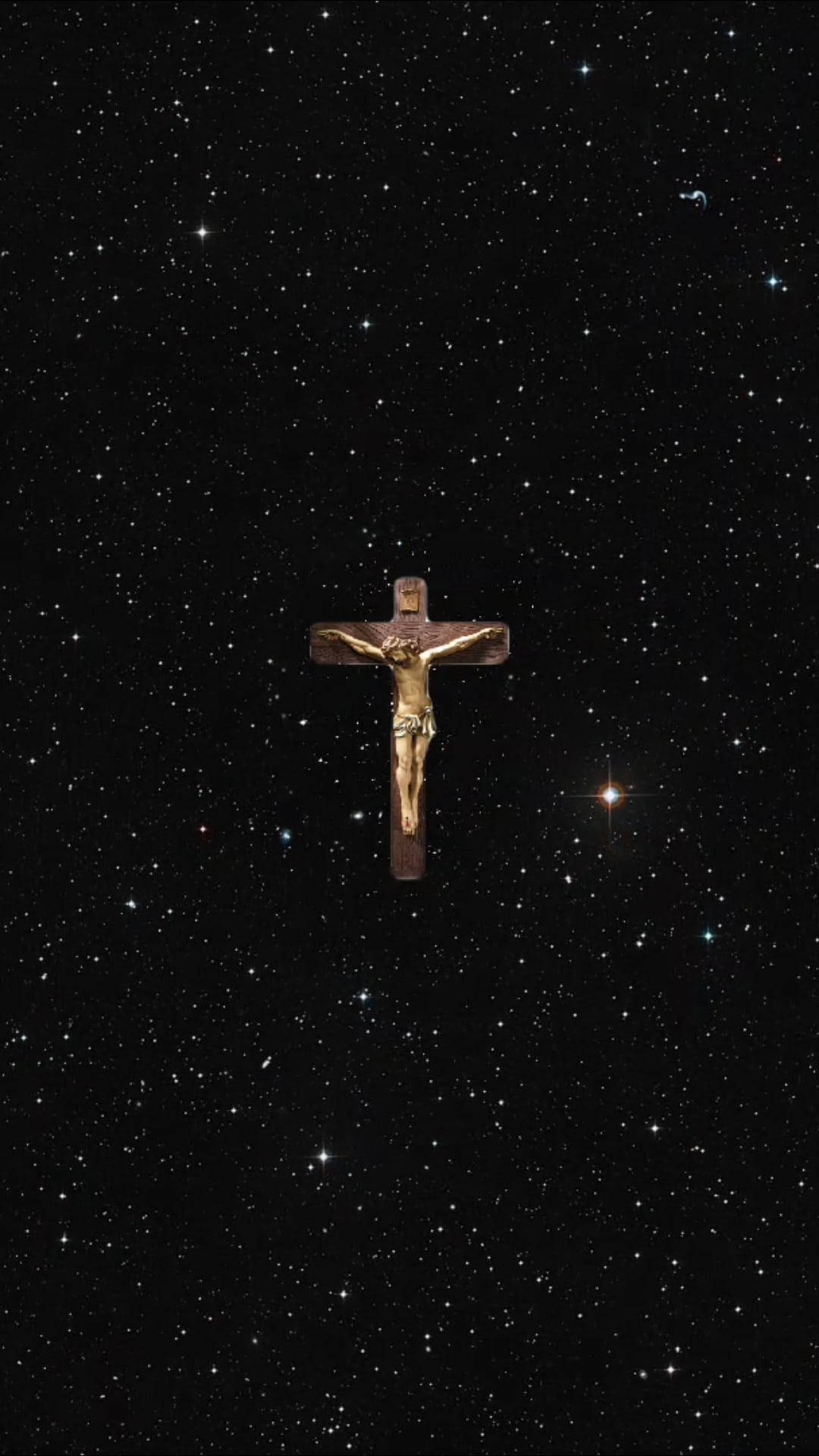 Jesus Cross, space, golden crucifix, Full HD Phone Wallpaper