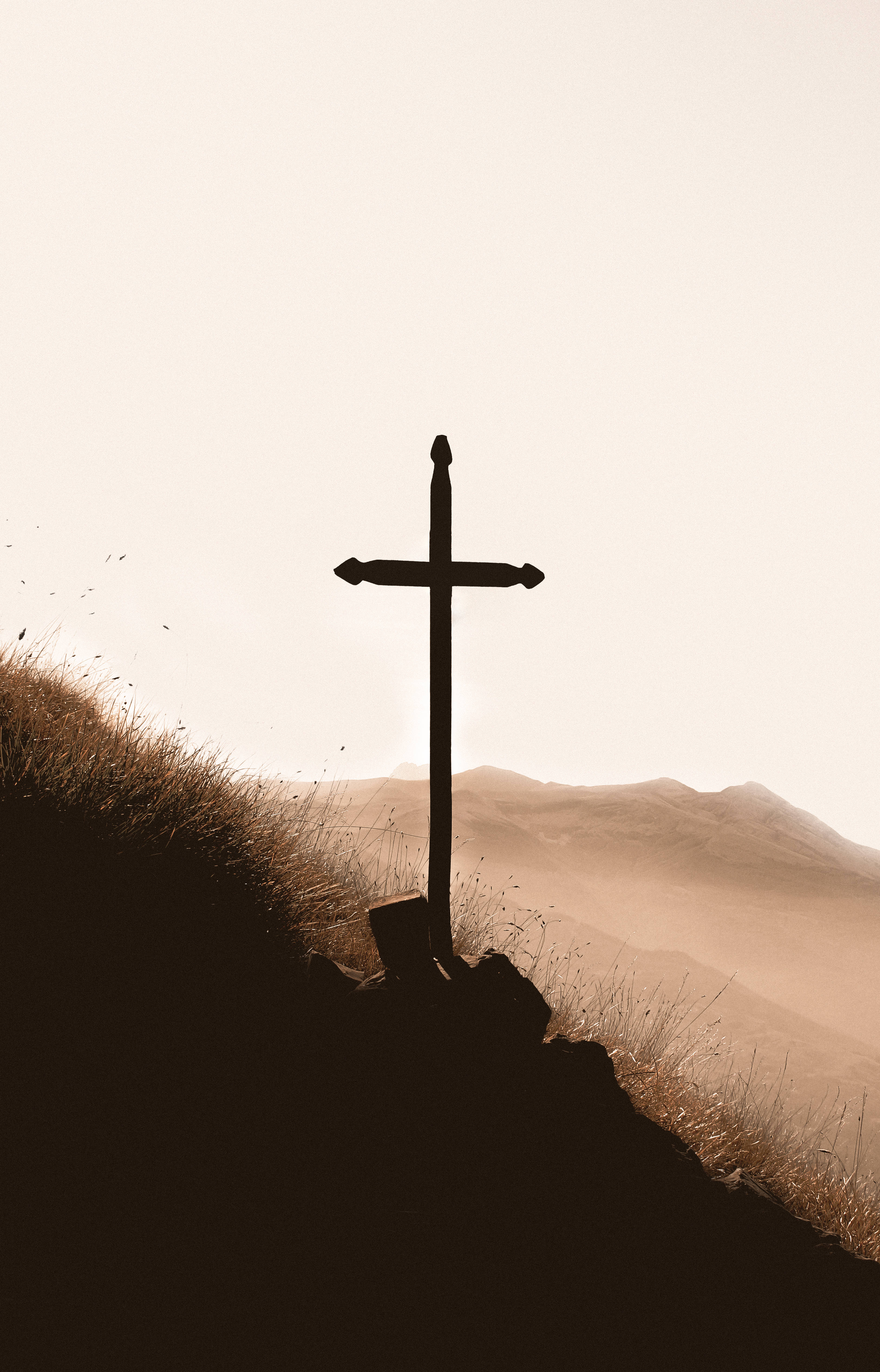golden cross, hill, twilight, 4K Phone Wallpaper