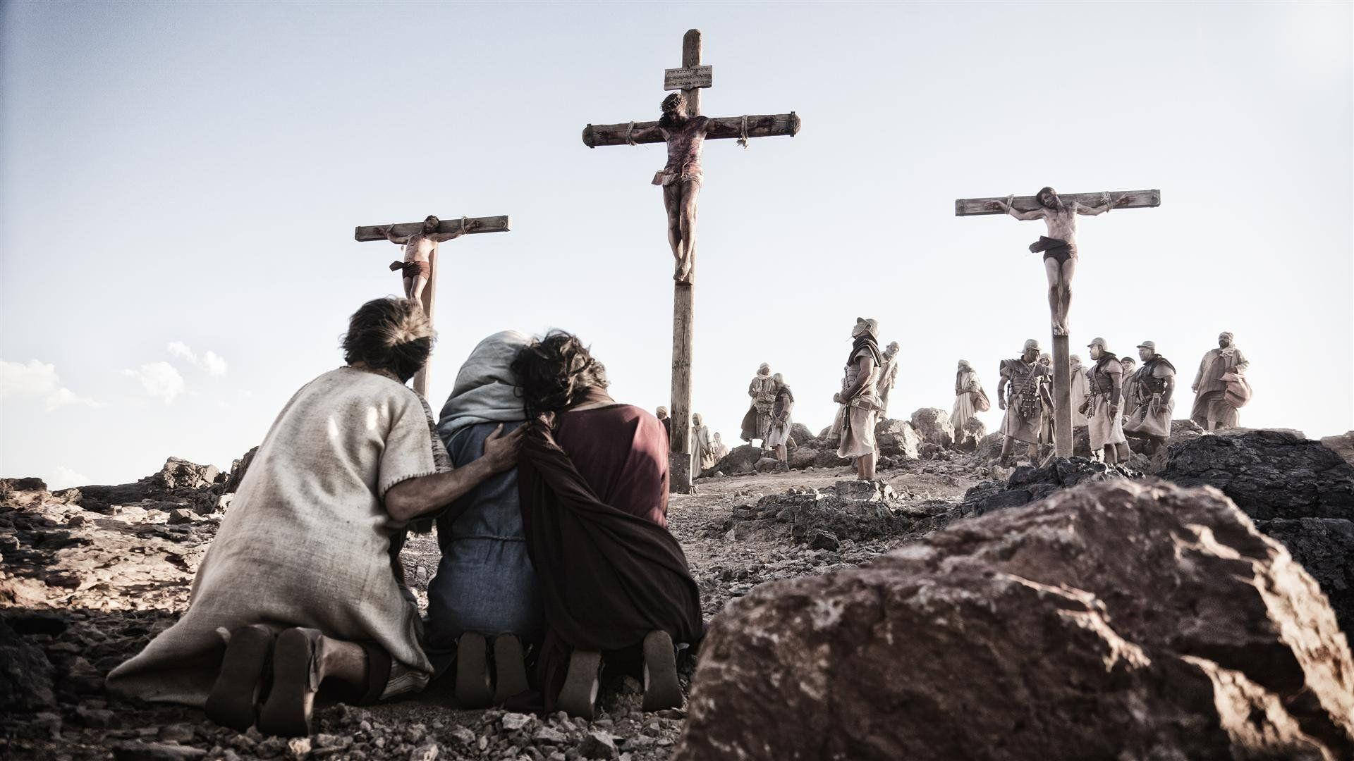 Jesus On Cross, three wooden crosses, rocky hill, Full HD Desktop Wallpaper