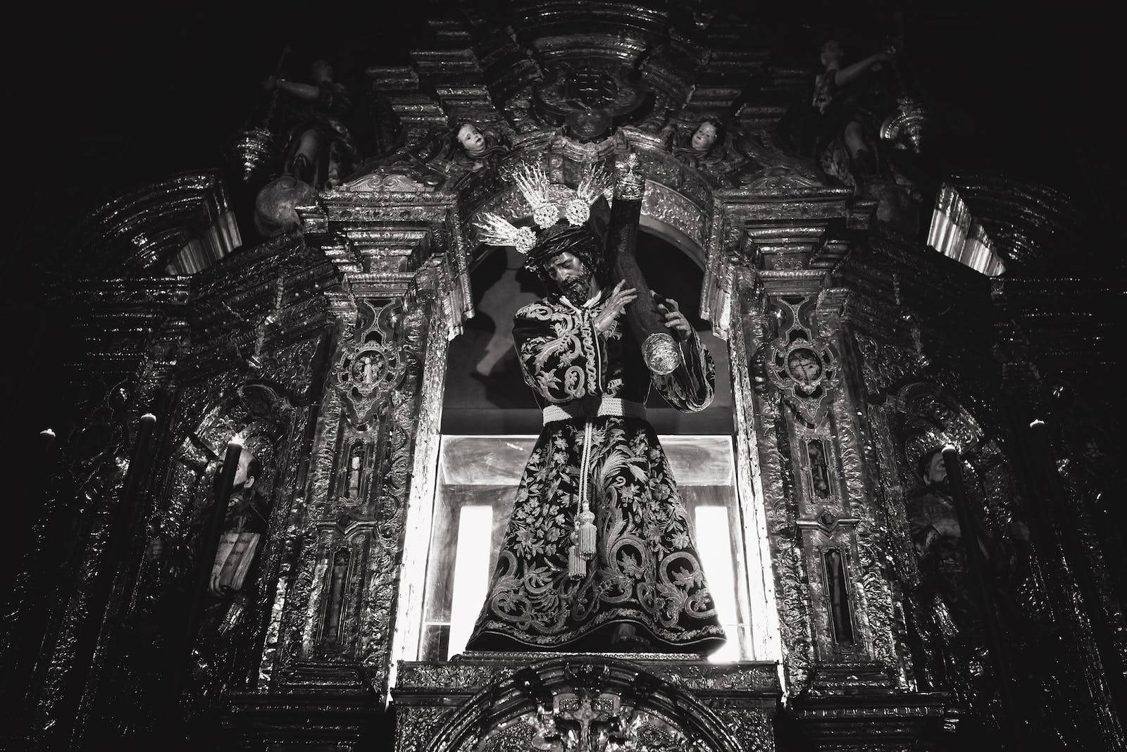 Jesus On Cross, church, black and white photo, HD Desktop Wallpaper