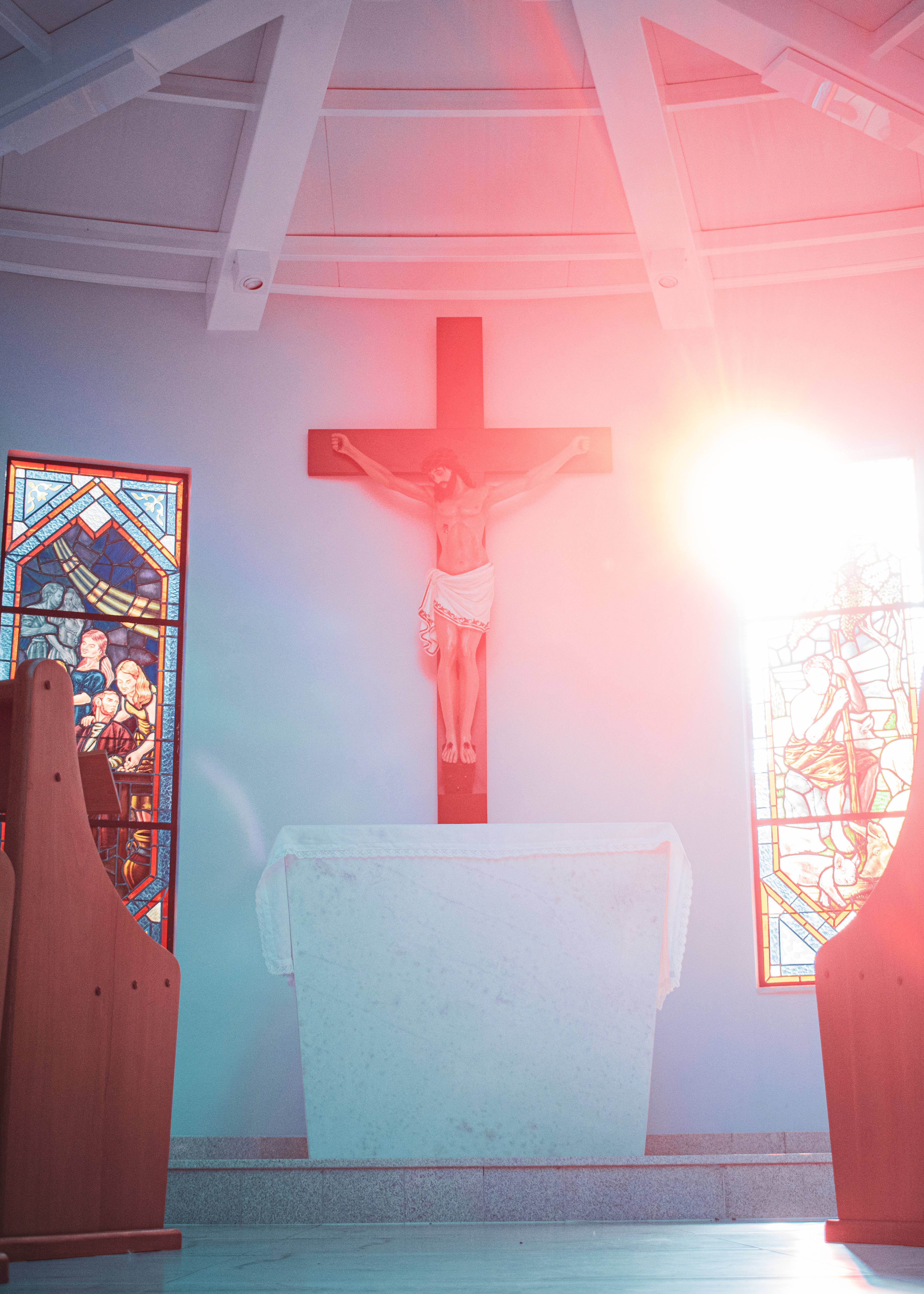 Jesus On Cross, chapel, altar, 5K Phone Wallpaper