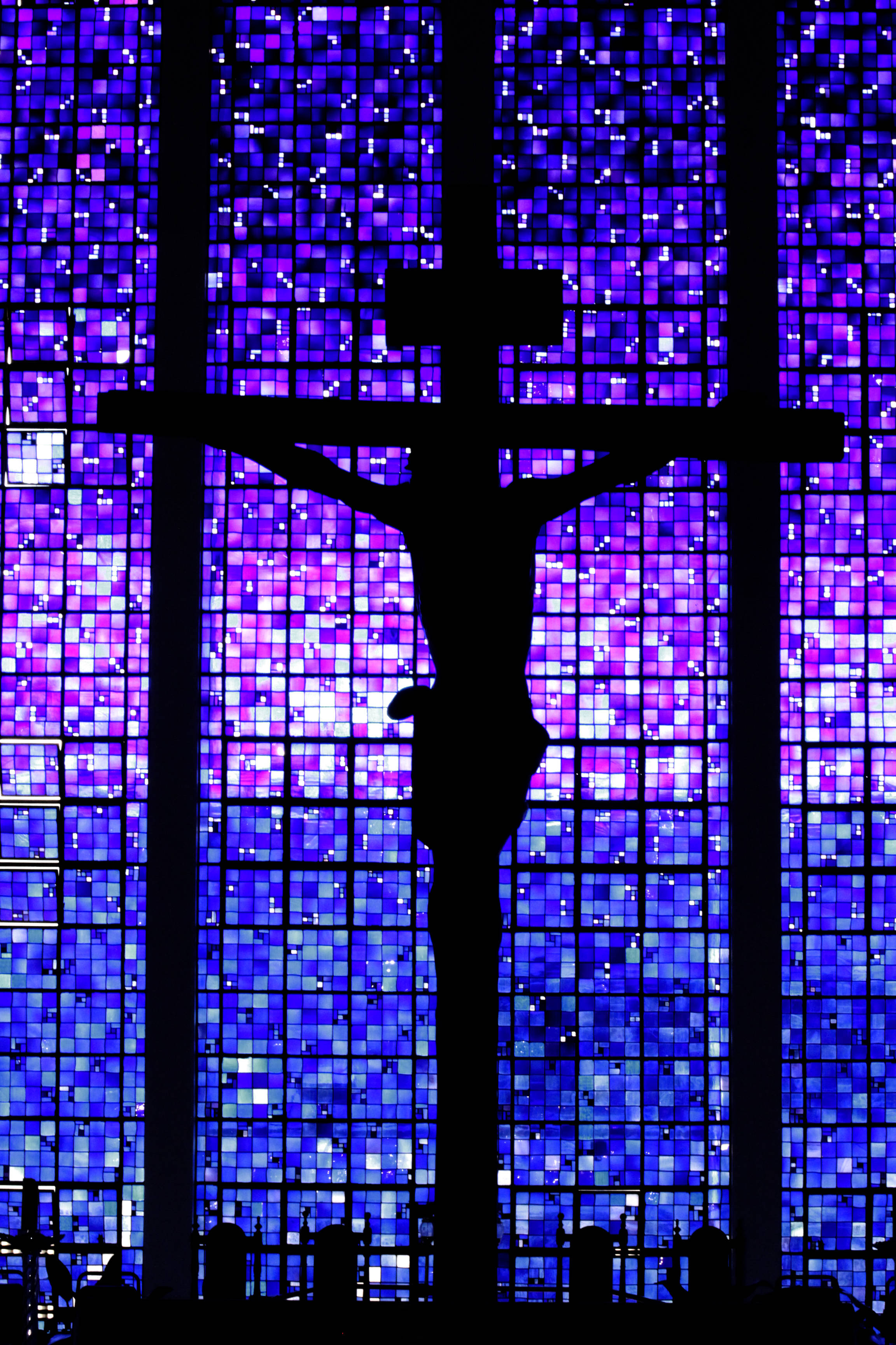 Jesus On Cross, silhouette, vibrant mosaic stained glass window, 2K Phone Wallpaper