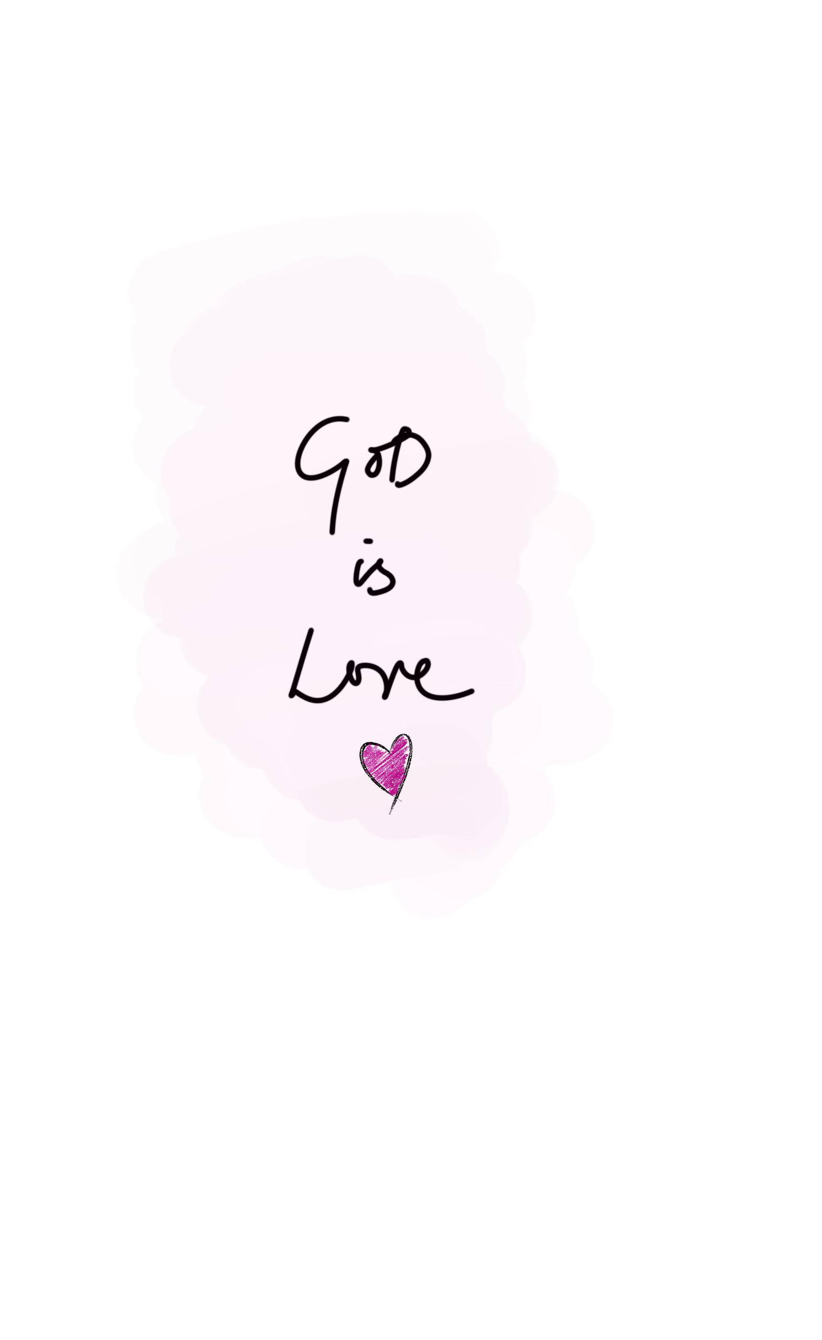 pink heart, God is Love, soft watercolor background, 2K Phone Wallpaper