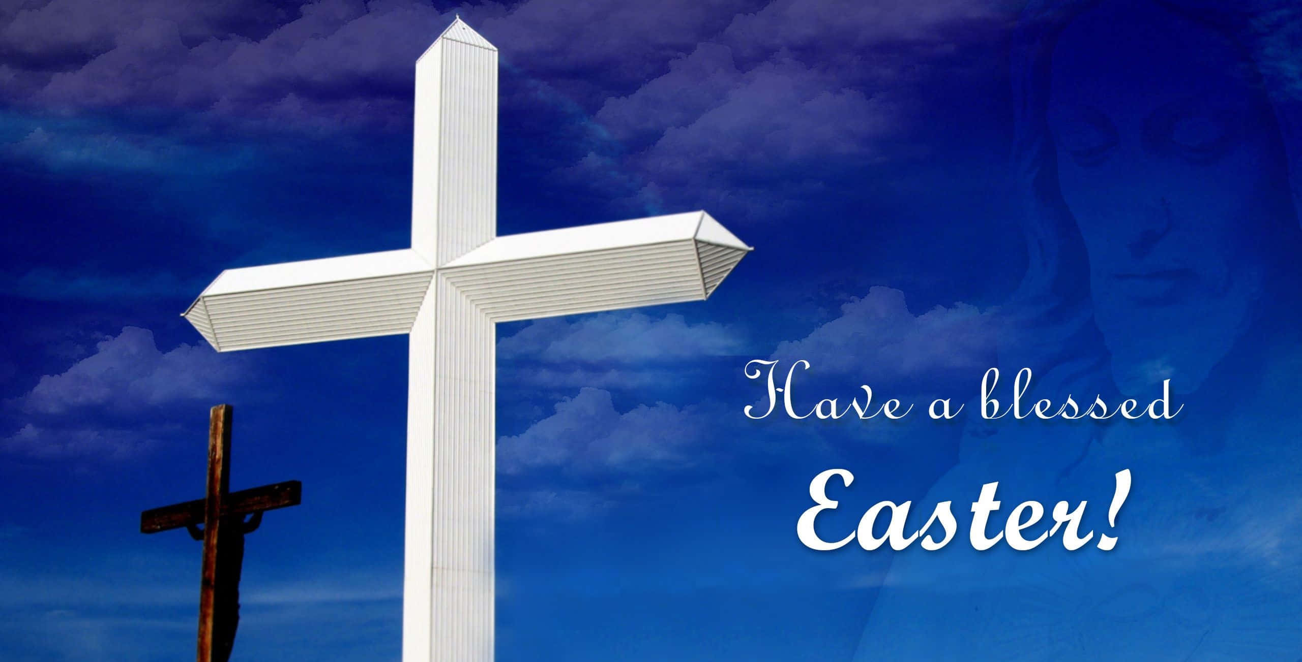 Jesus Resurrection, white modern cross, dramatic blue sky, 2K Desktop Wallpaper