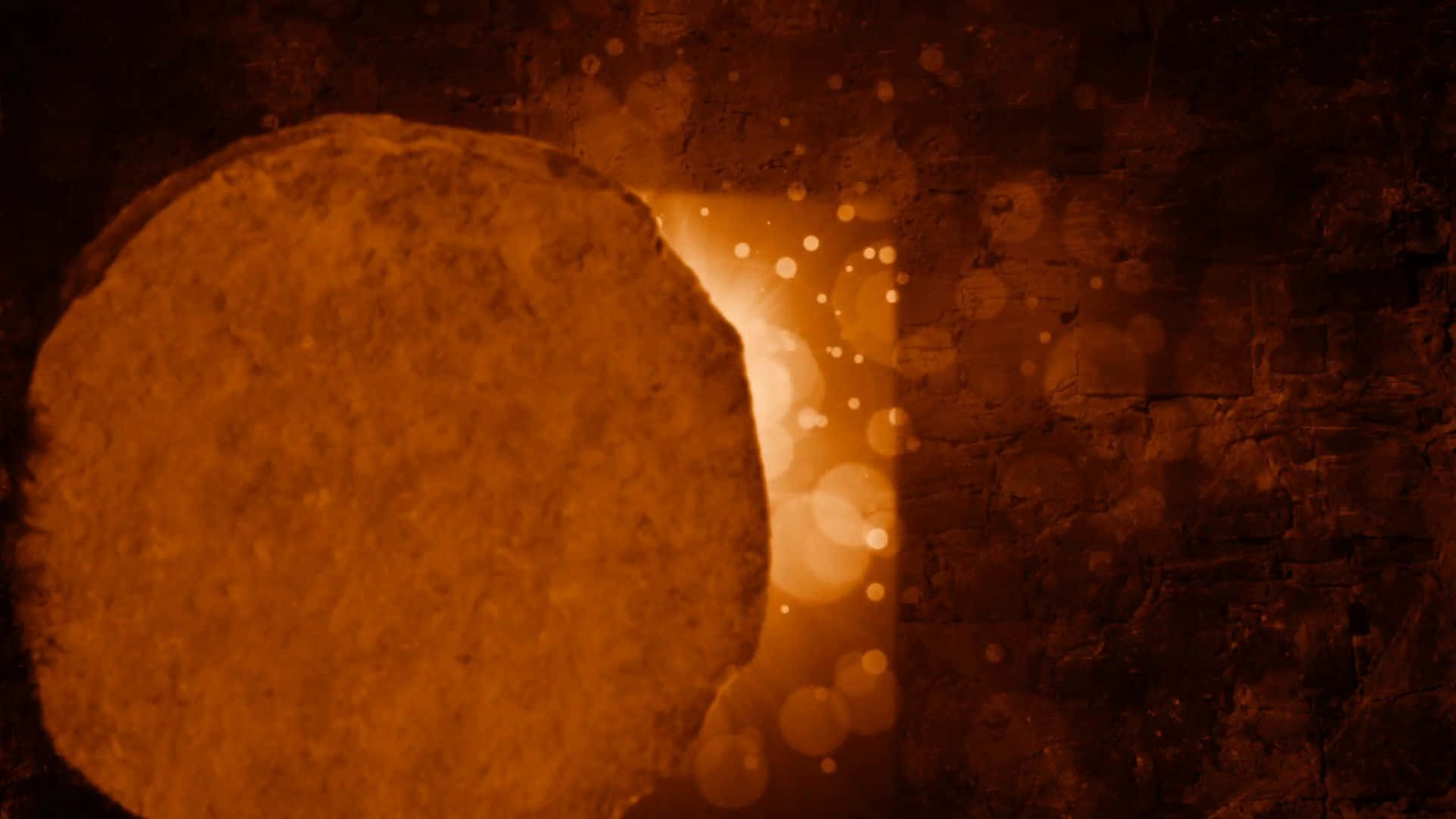 empty tomb, glowing golden light, bokeh sparkles, Full HD Desktop Wallpaper