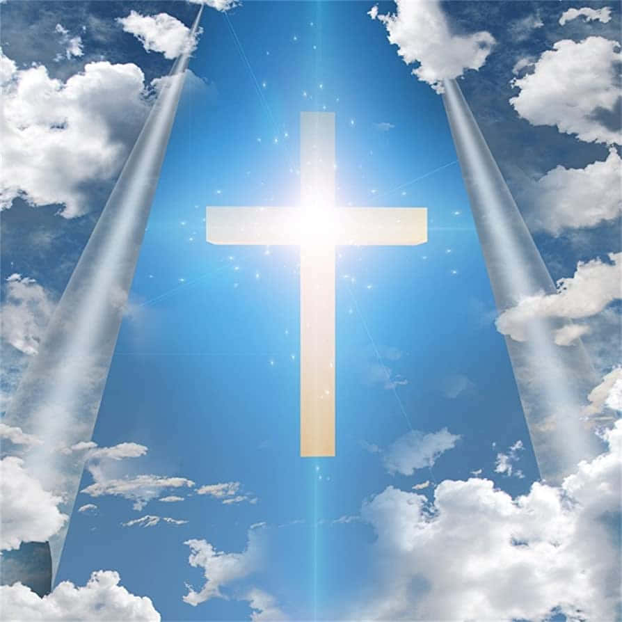 Jesus Resurrection, golden cross, bright blue sky, SD Desktop Wallpaper