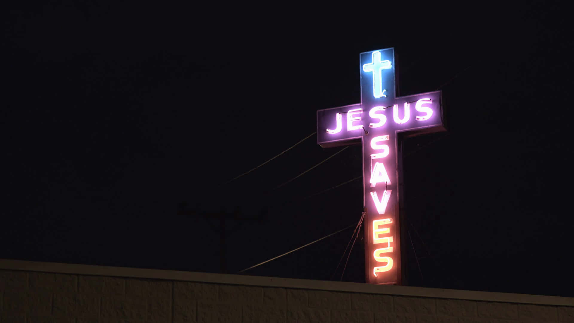 Jesus Saves, neon cross, purple lights, Full HD Desktop Wallpaper