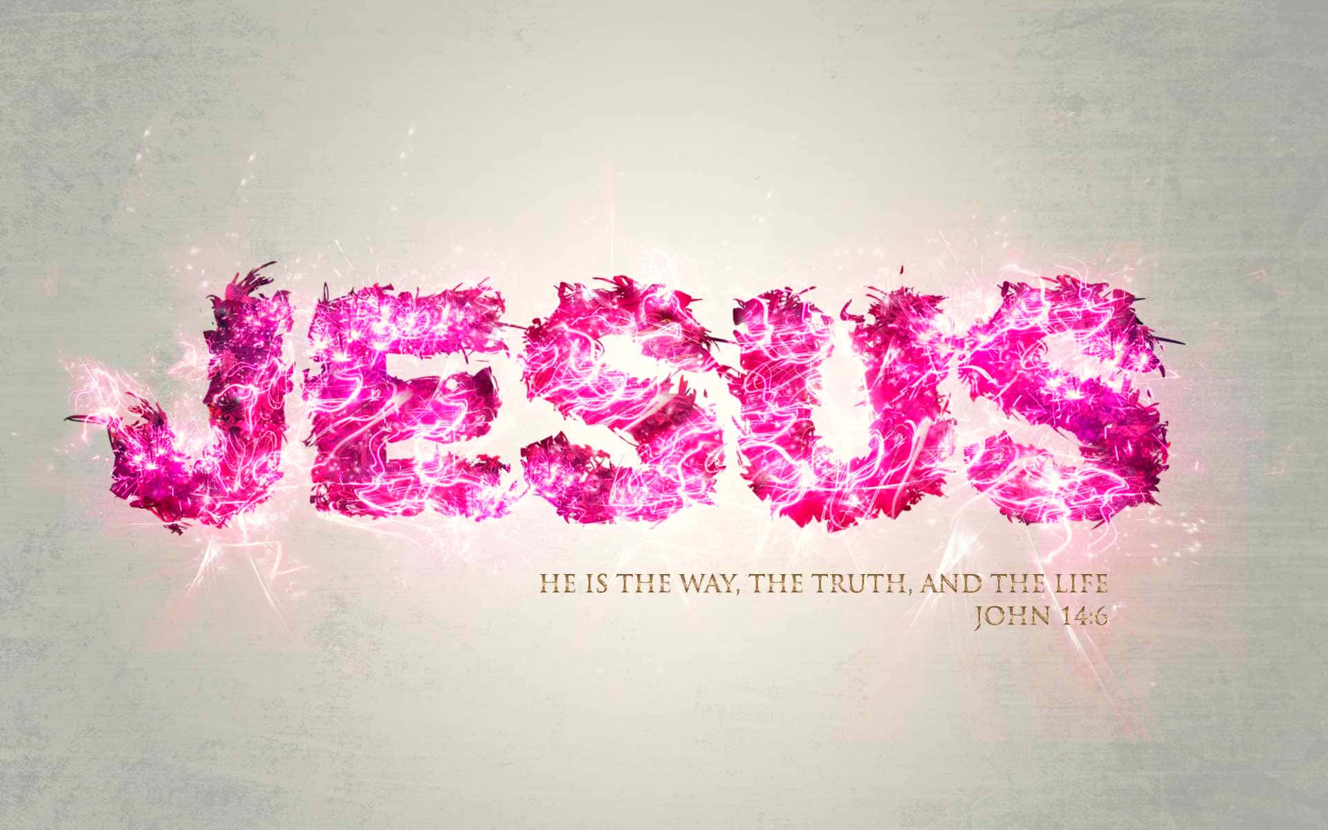 Jesus Saves, vibrant pink electric energy, textured light gray background, Full HD Desktop Wallpaper