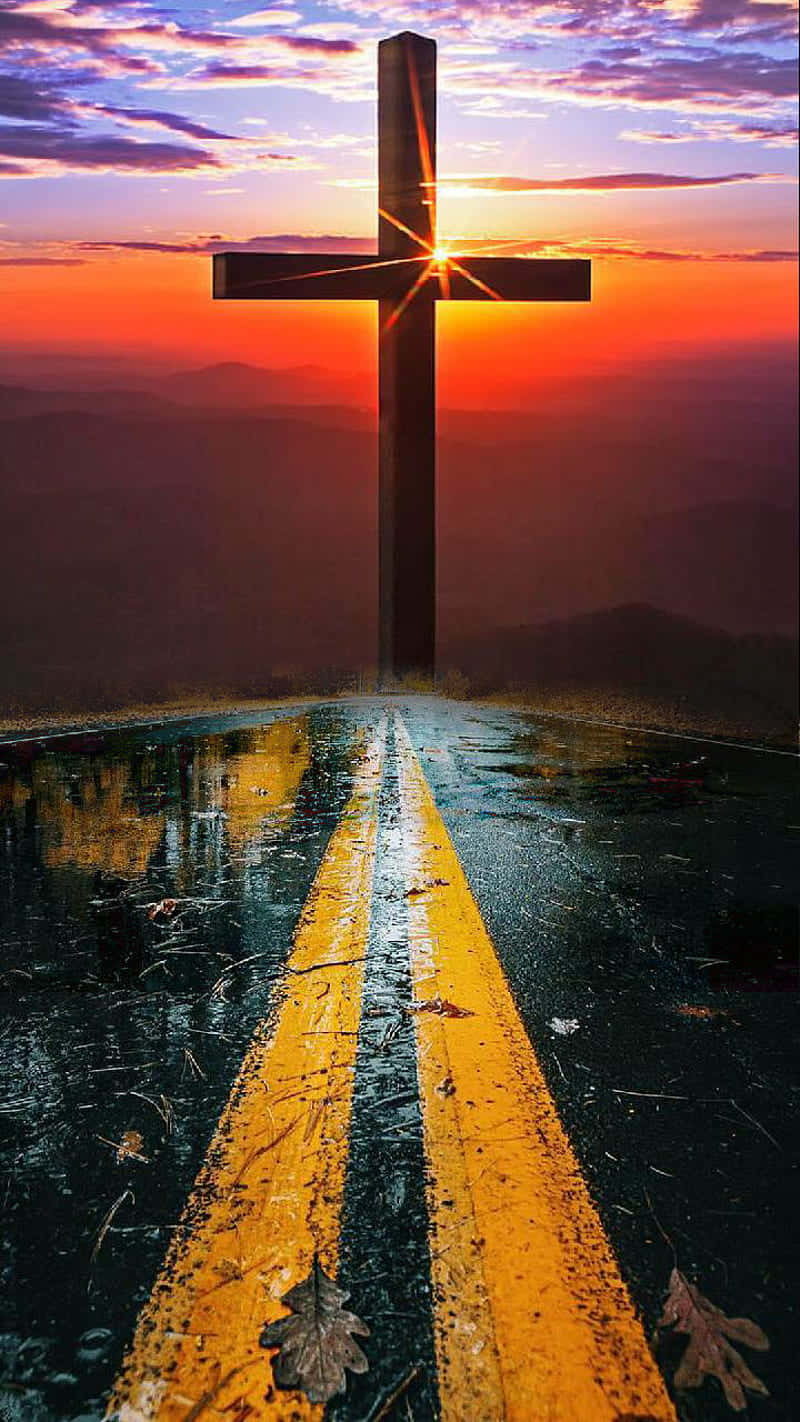 Jesus Saves, cross, wet road, HD Phone Wallpaper