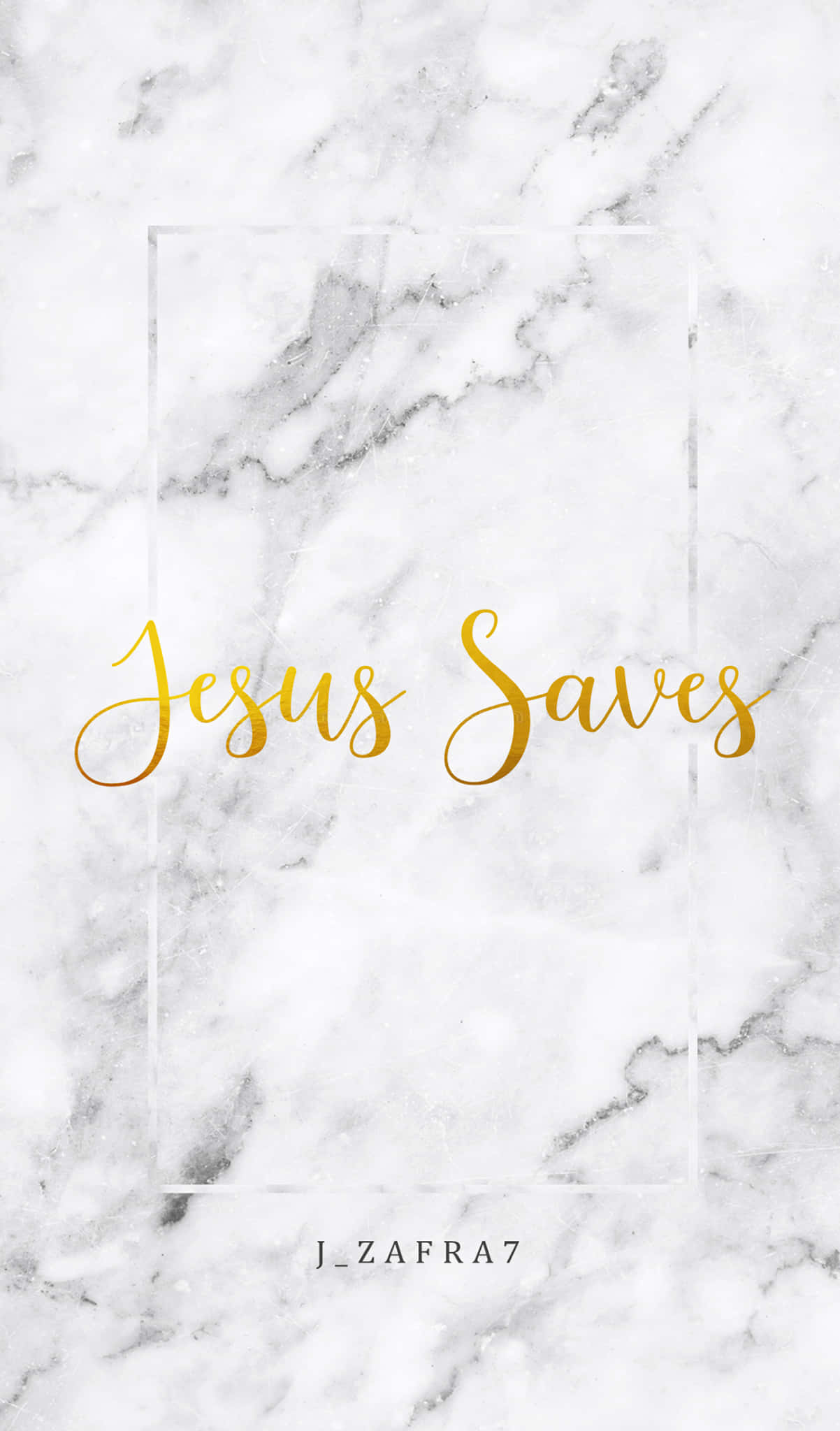 Jesus Saves, white marble background, gold cursive text, Full HD Phone Wallpaper