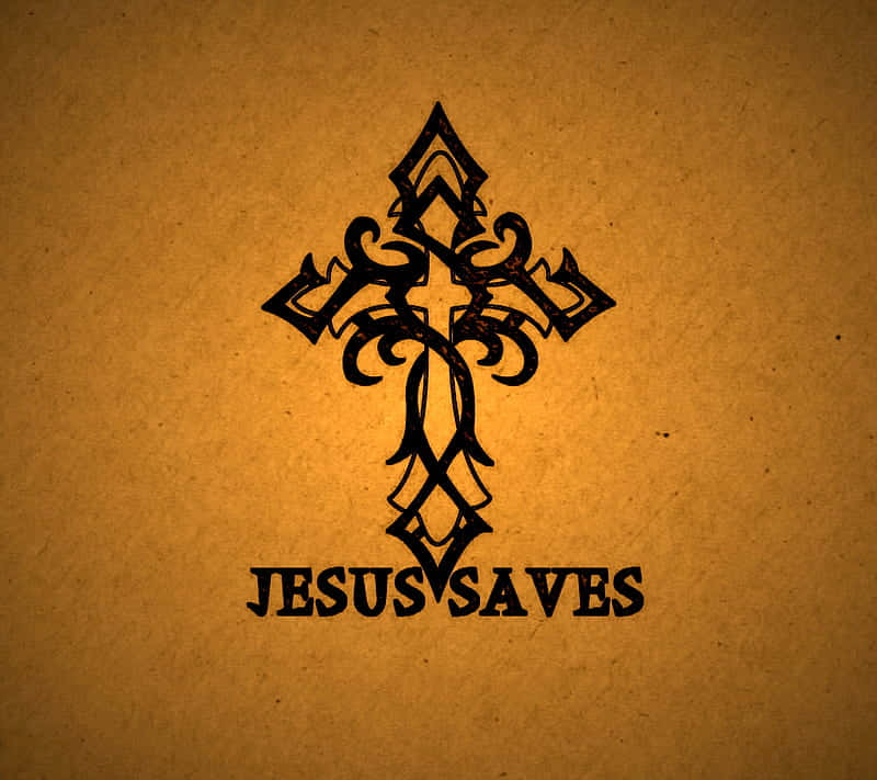 Jesus Saves, black cross, swirling details, SD Desktop Wallpaper