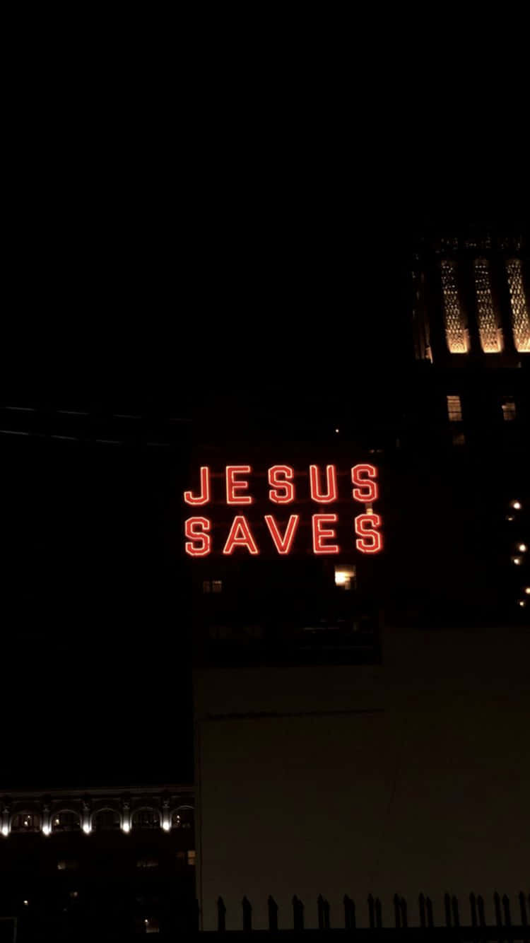 JESUS SAVES, glowing red neon sign, dark urban night sky, HD Phone Wallpaper