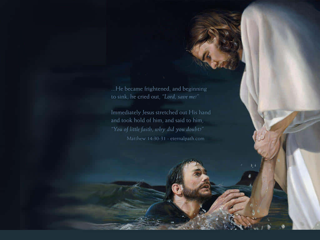 Jesus, drowning man, turbulent dark waters, SD Desktop Wallpaper