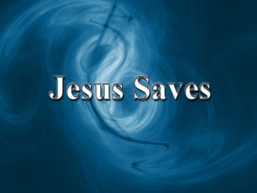 Jesus Saves, metallic lettering, swirling blue and white abstract background, SD Desktop Wallpaper