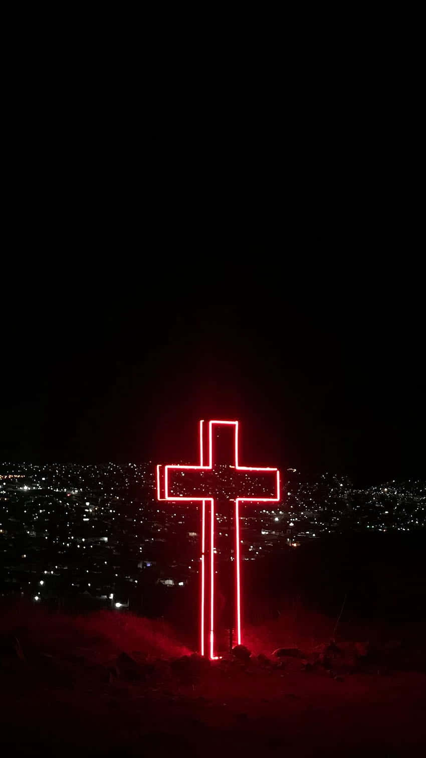 Jesus Saves, glowing red neon cross, hill, HD Phone Wallpaper