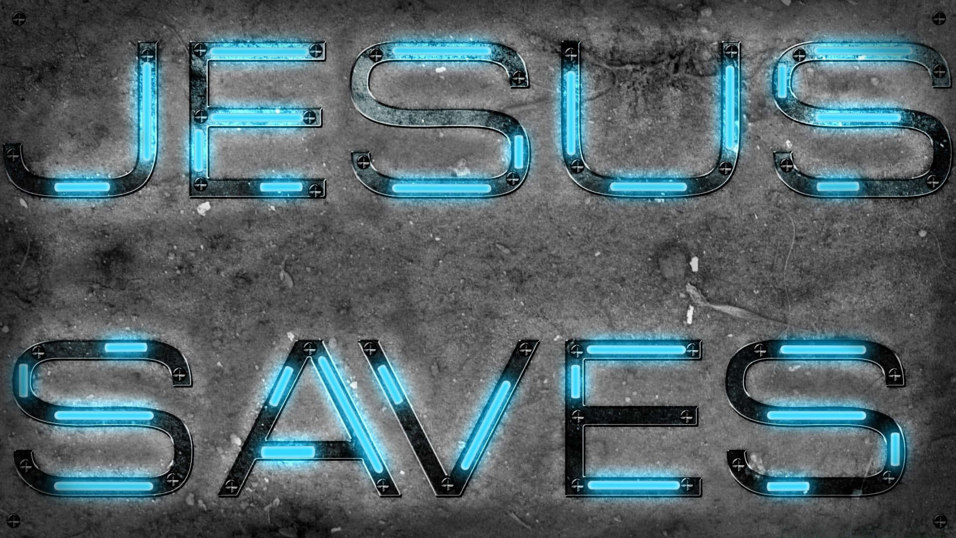 JESUS SAVES, glowing blue neon, textured concrete wall, Full HD Desktop Wallpaper