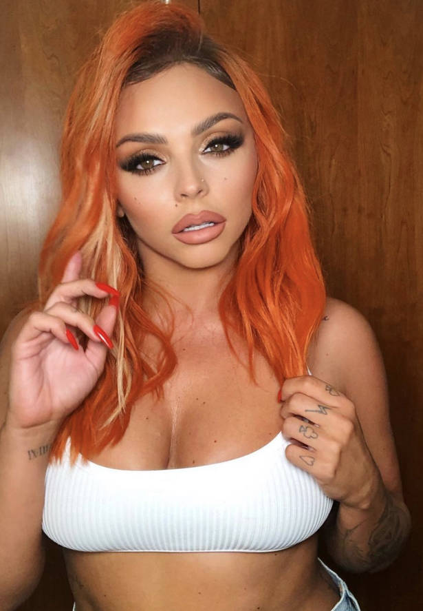 Jesy Nelson, vibrant orange hair, bold makeup, SD Phone Wallpaper