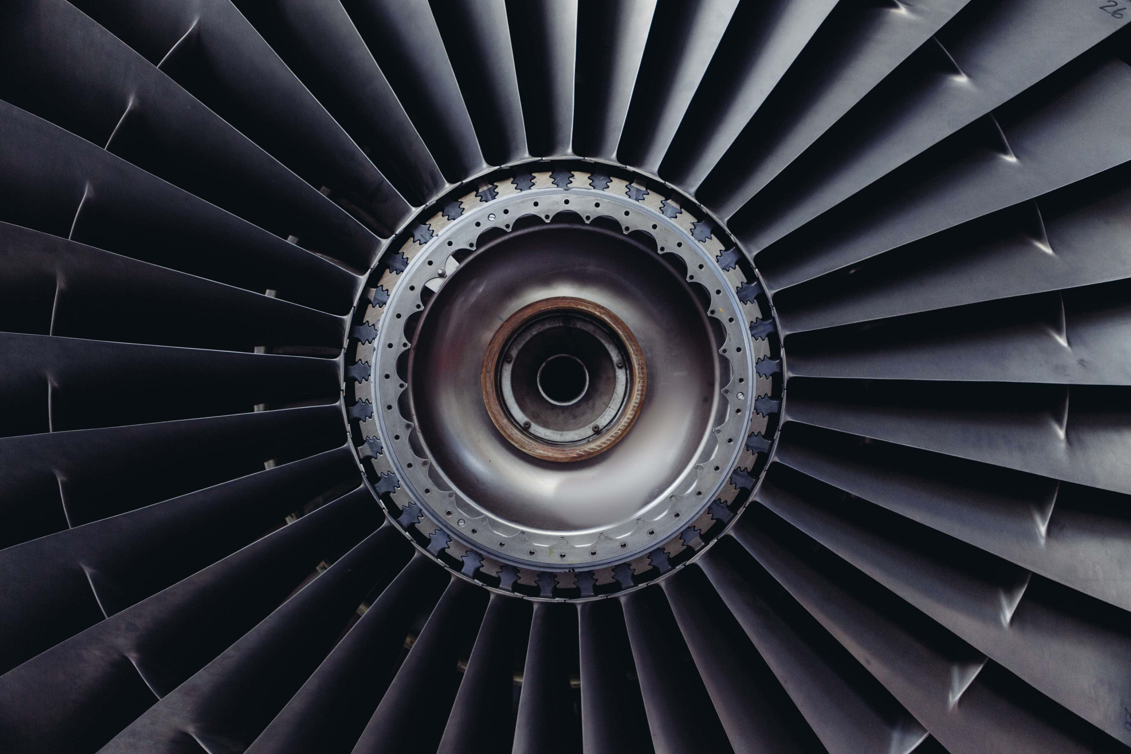 jet engine, radial blades, metallic center, 4K Desktop Wallpaper
