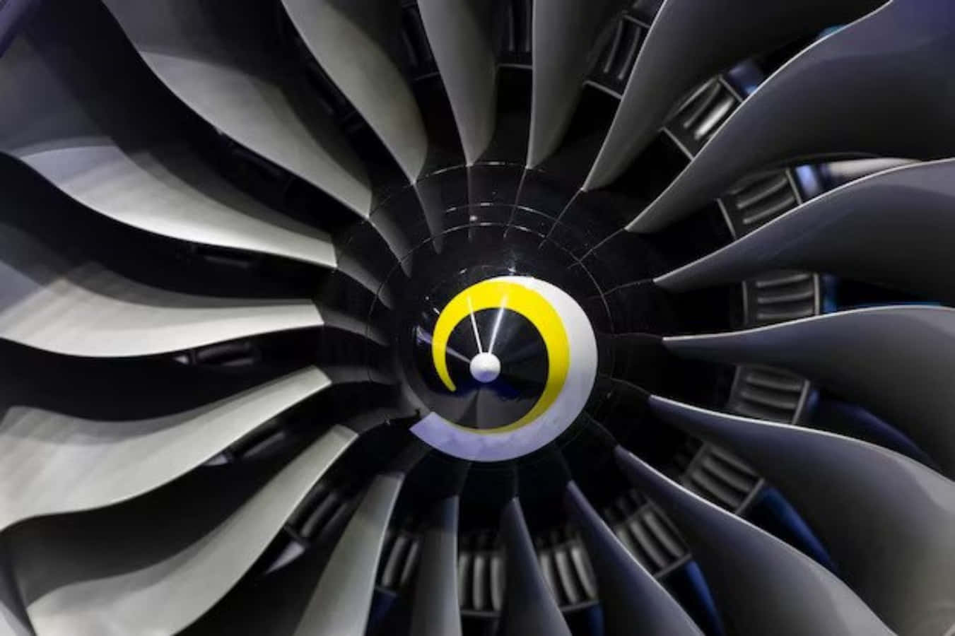 jet engine, fan blades, yellow and white logo, HD Desktop Wallpaper
