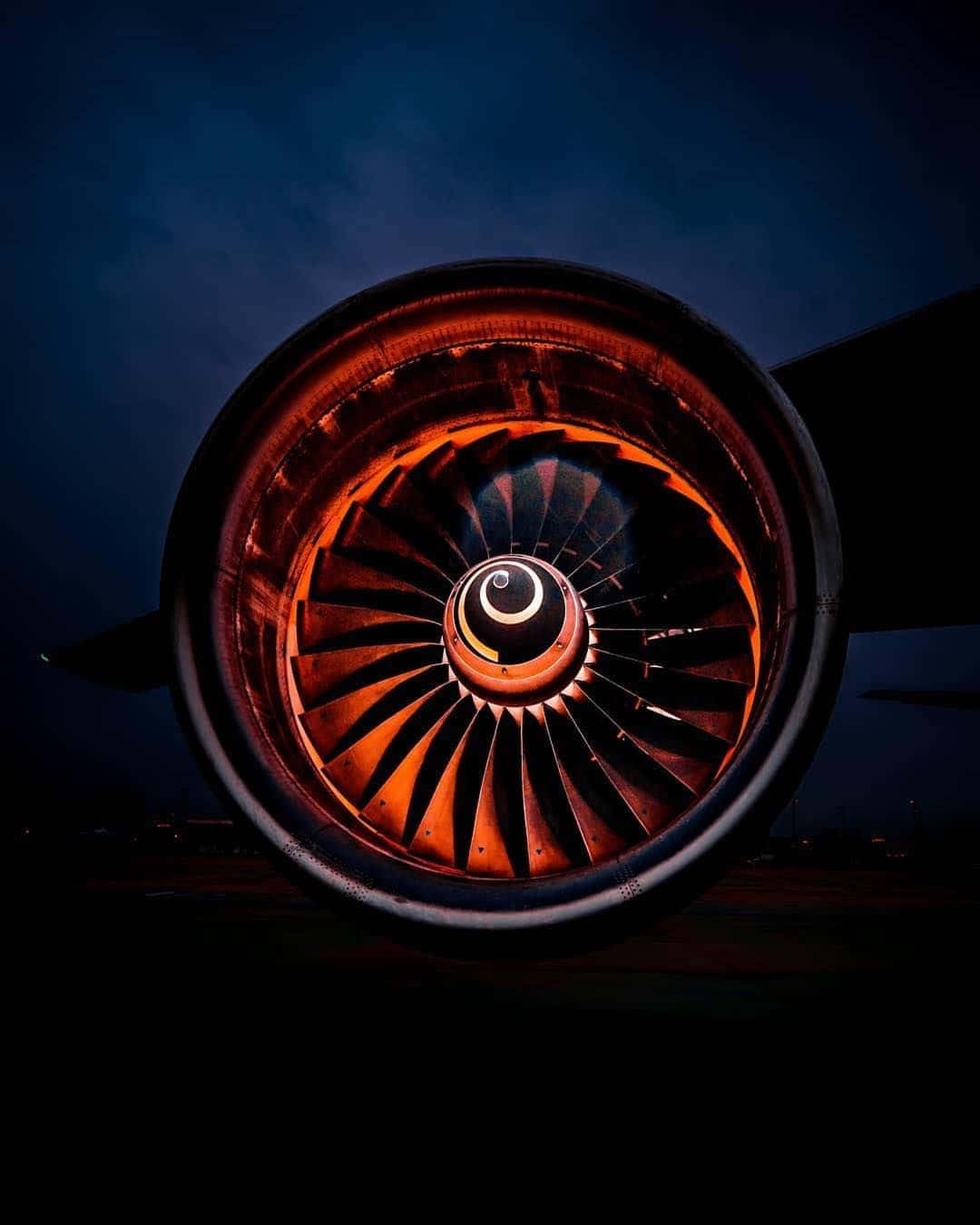 jet engine, fiery orange light, dark twilight sky, HD Phone Wallpaper
