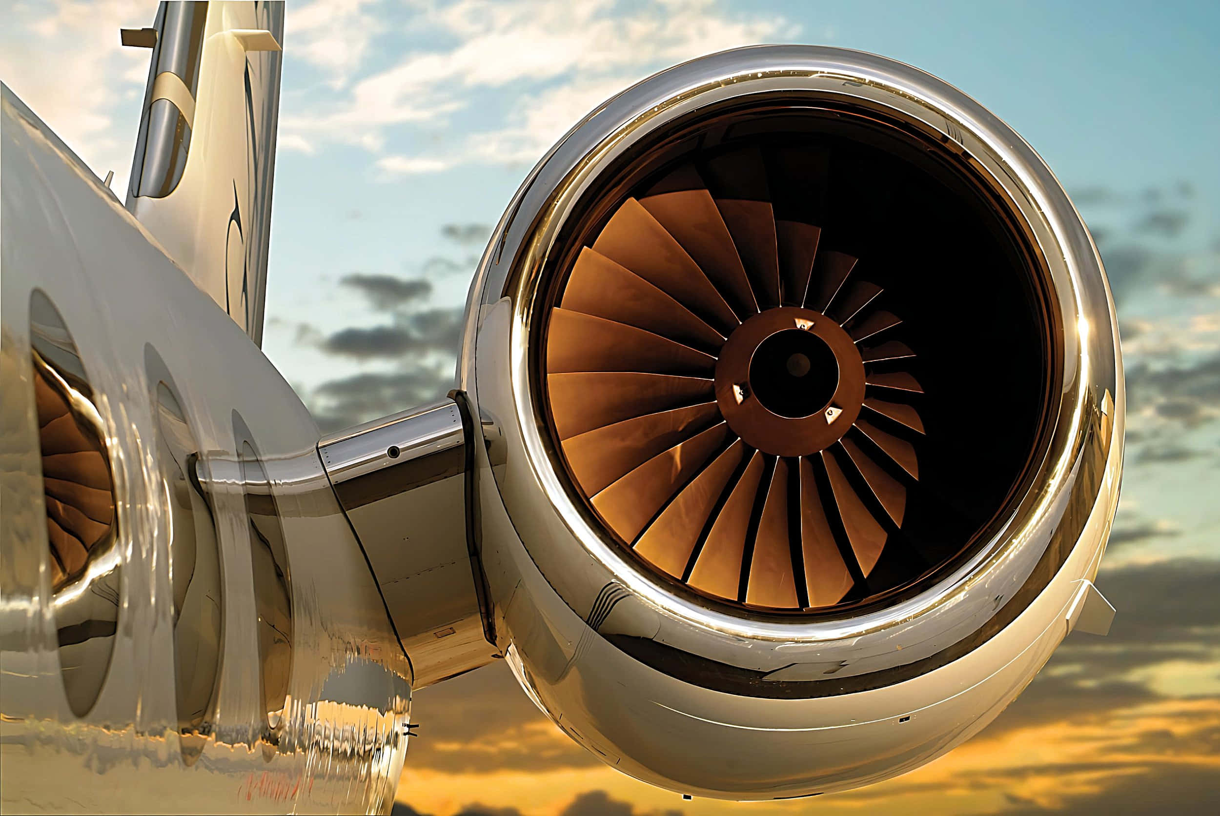 jet engine, sunset sky, soft clouds, Full HD Desktop Wallpaper