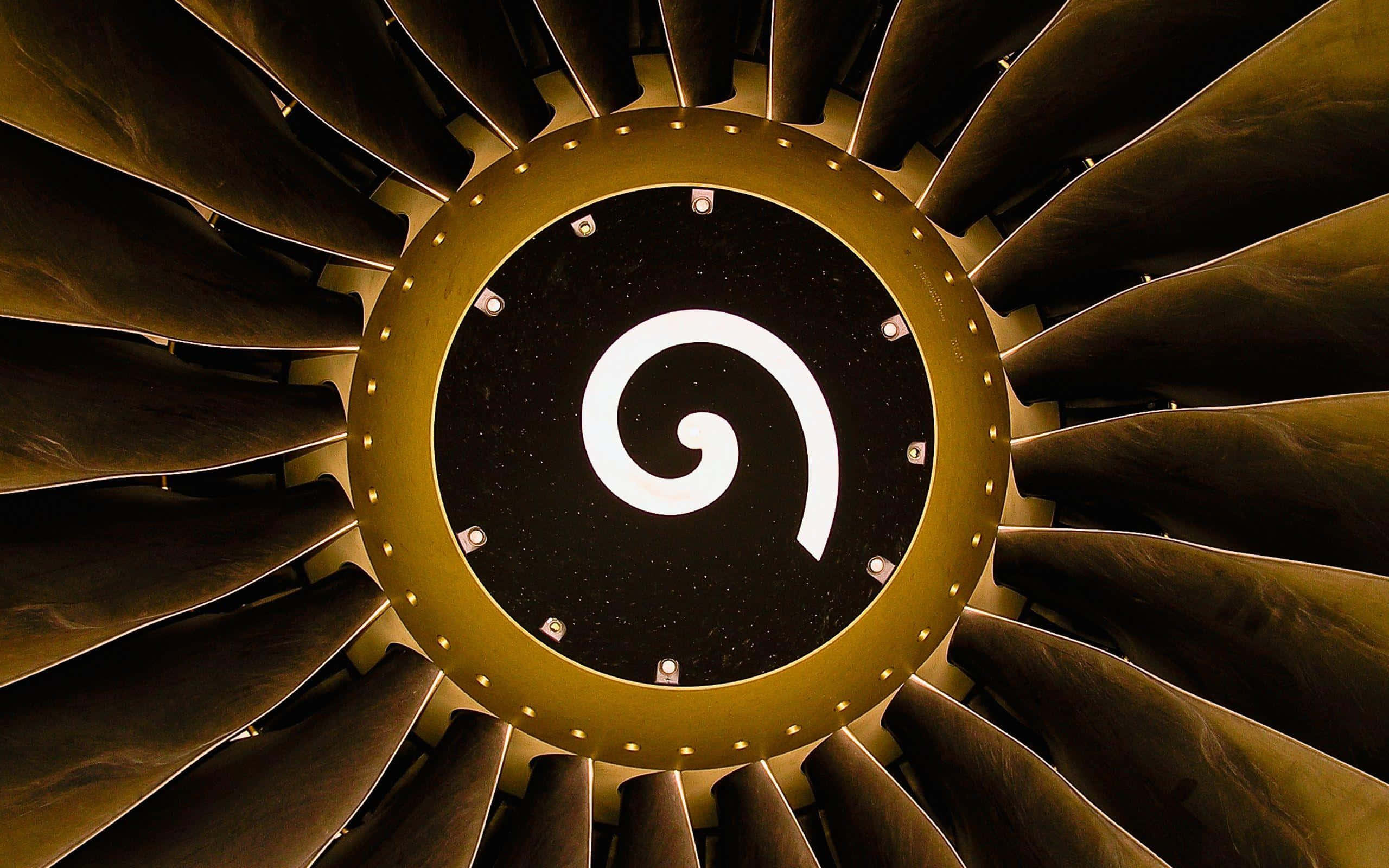 jet engine, turbine, glowing white spiral logo, 2K Desktop Wallpaper